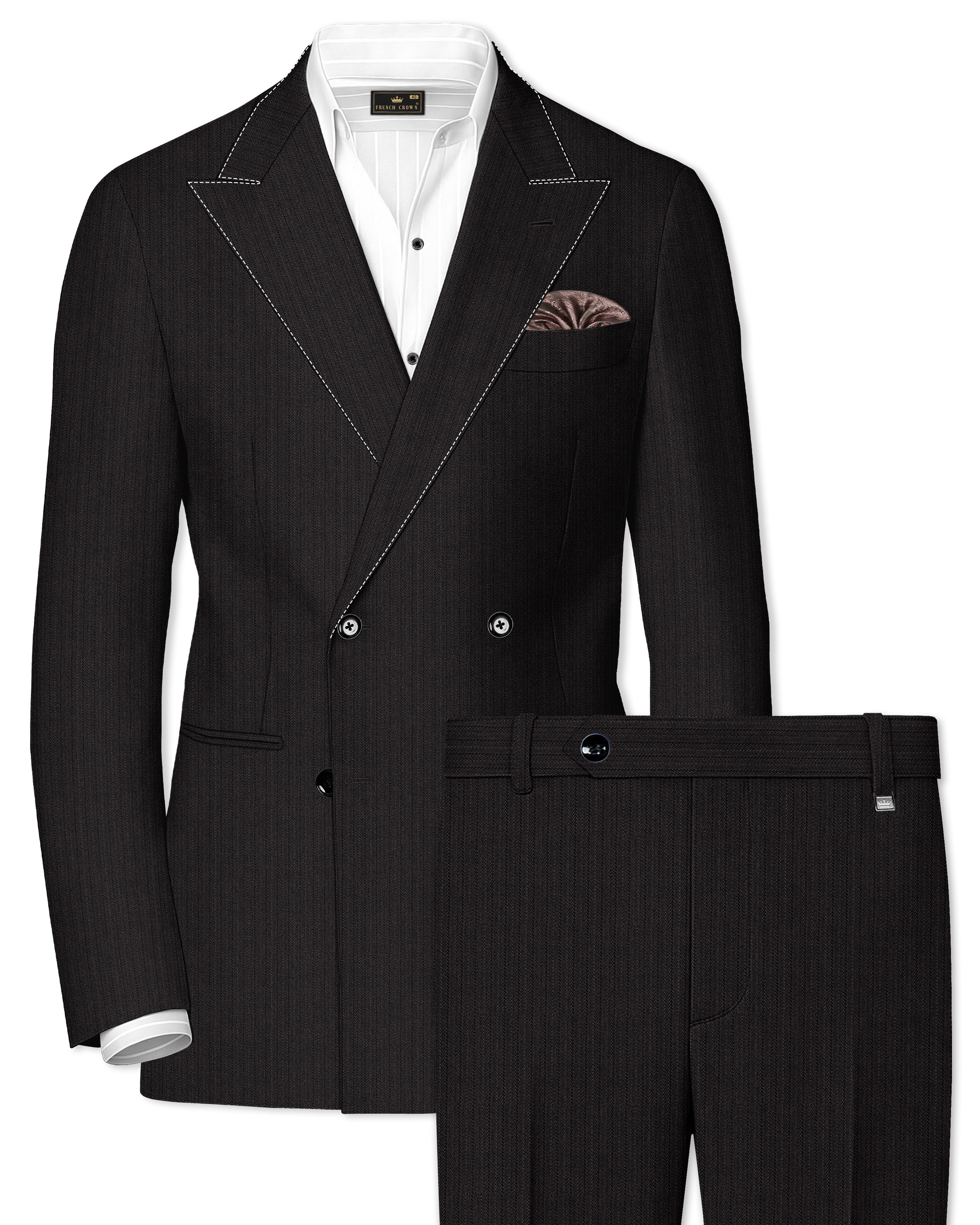 Iridium Gray Textured Premium Wool Blend Double Breasted Suit For Men.