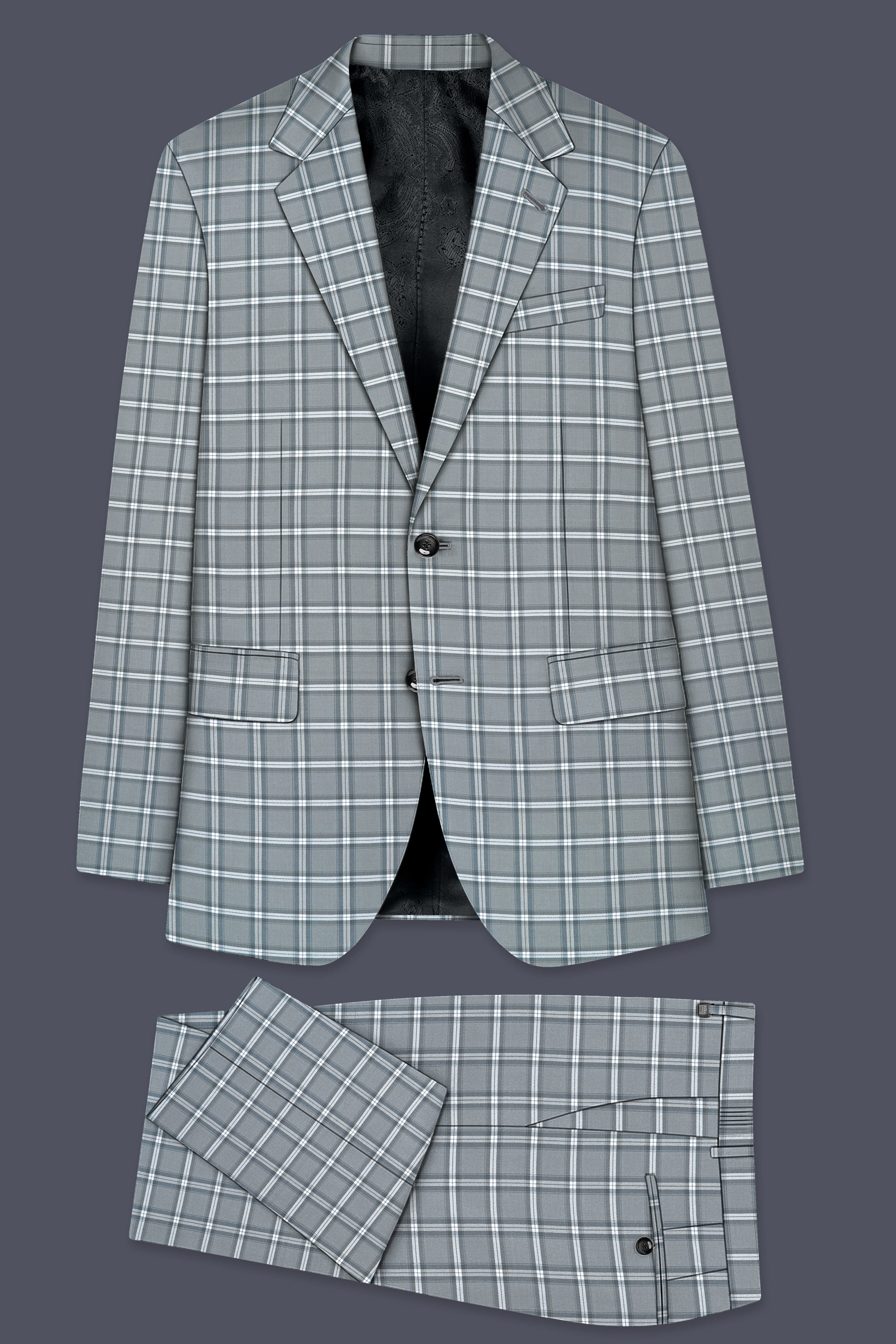 Pewter Gray and White Windowpane Wool Rich Suit