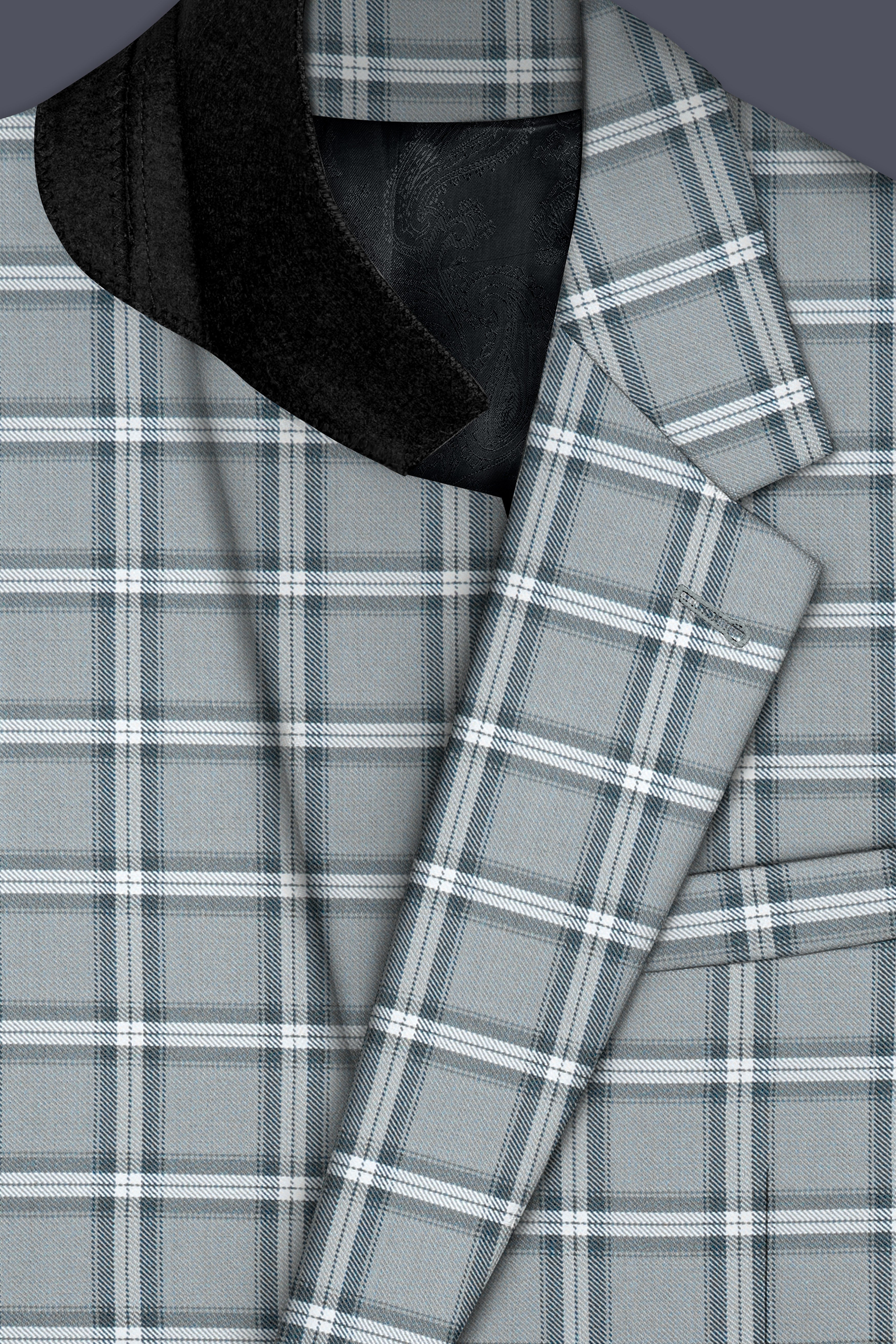 Pewter Gray and White Windowpane Wool Rich Suit