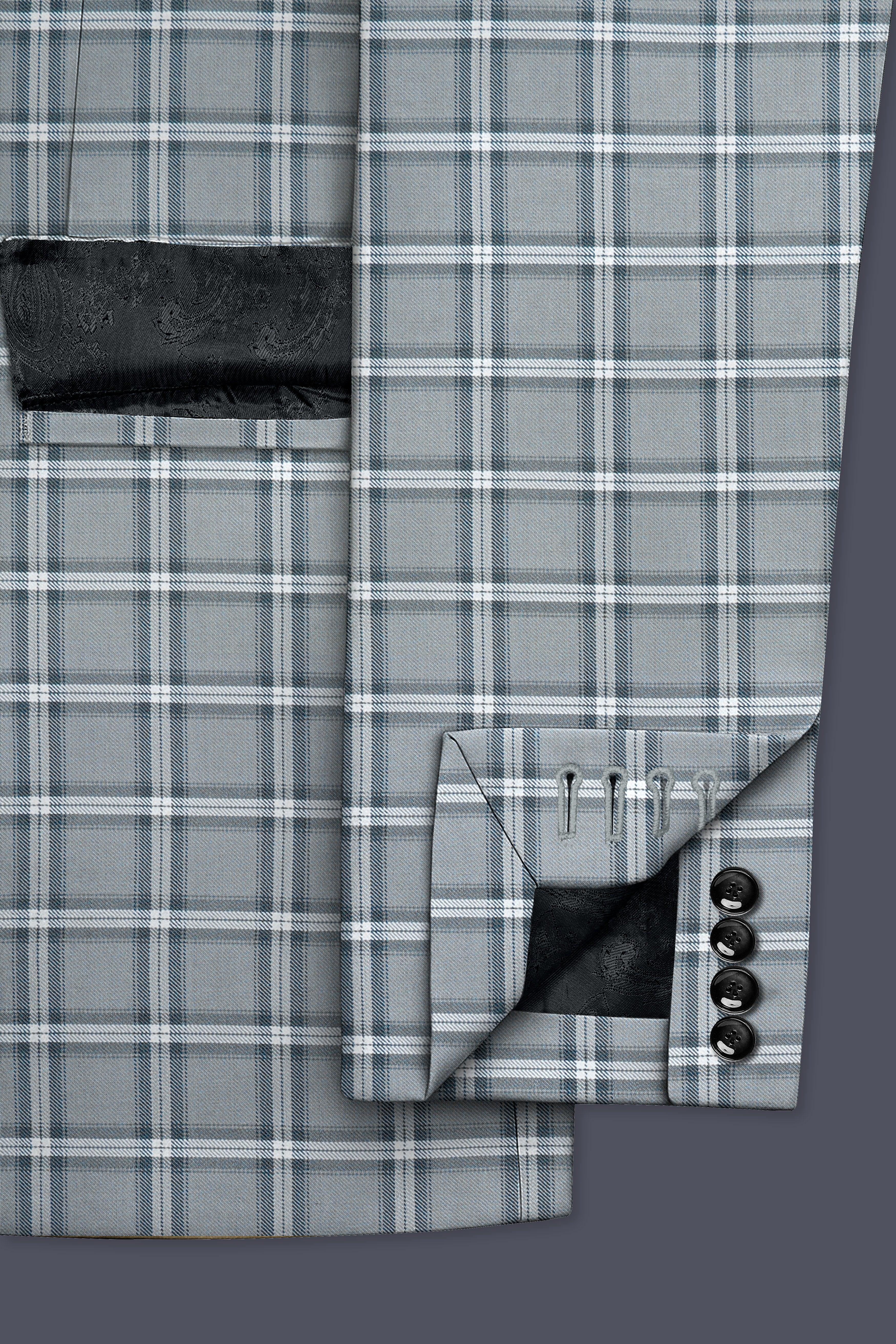 Pewter Gray and White Windowpane Wool Rich Suit