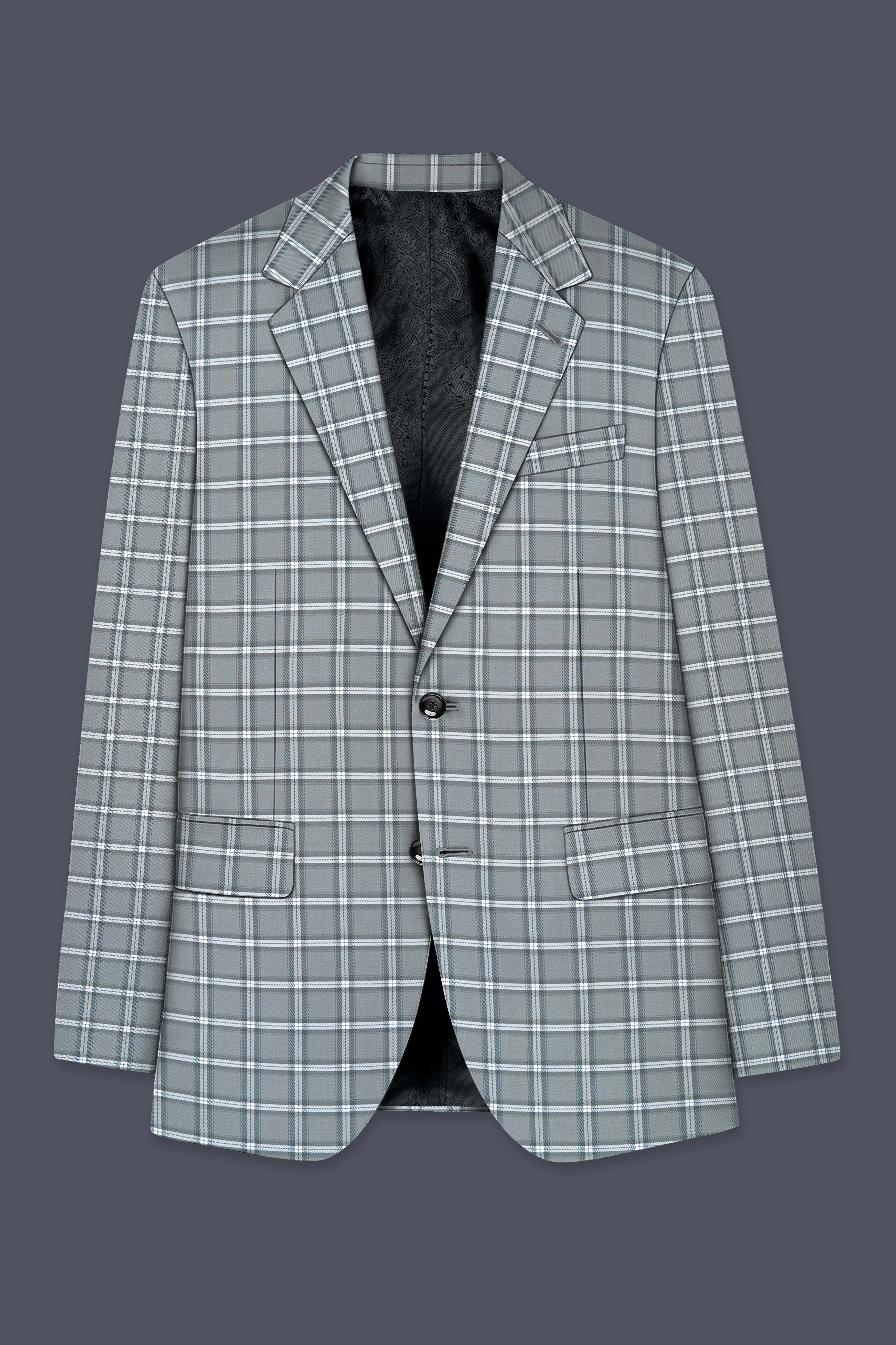 Pewter Gray and White Windowpane Wool Rich Suit