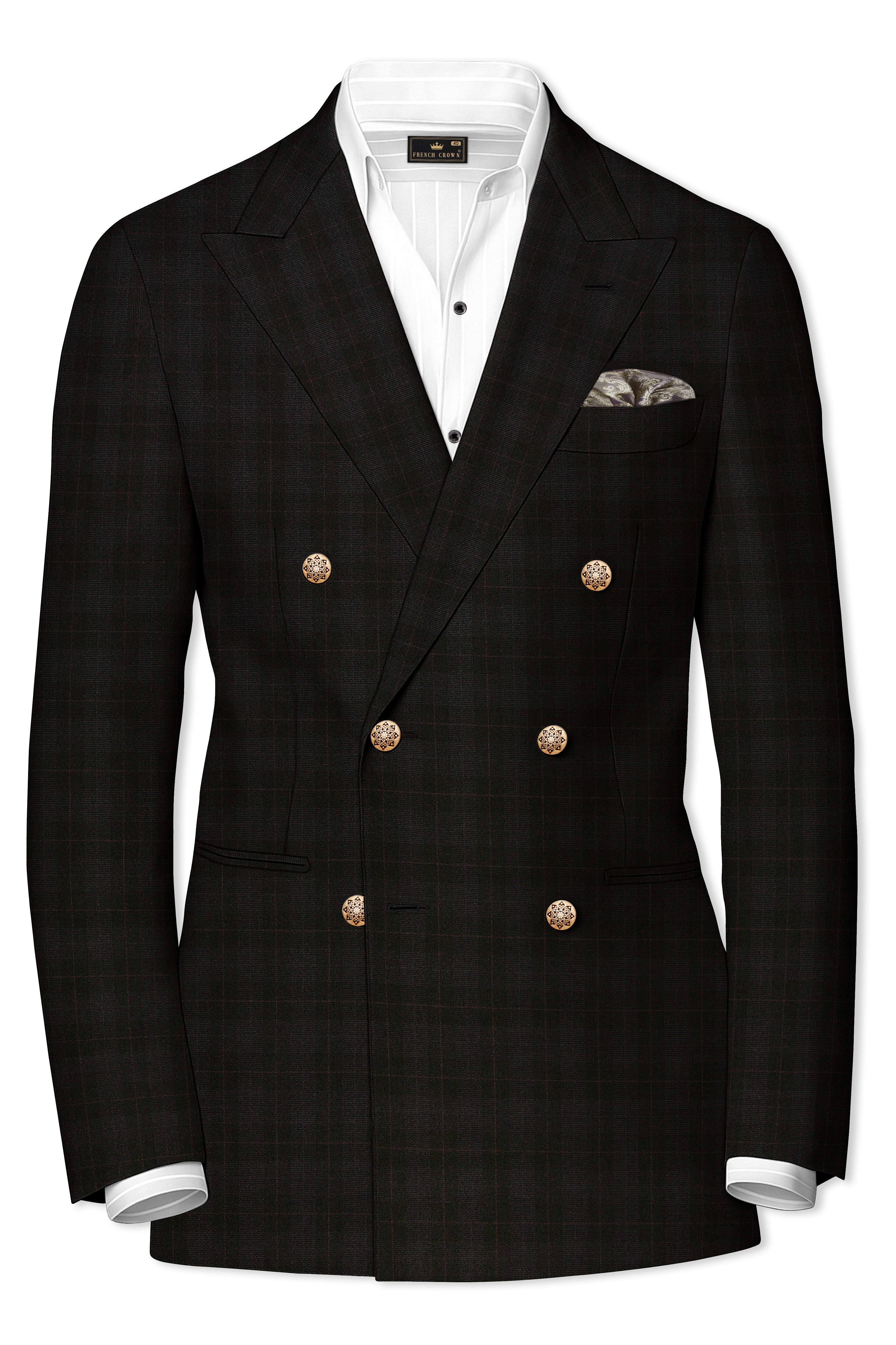 Onyx Black Subtle Plaid Wool rich Double Breasted Suit