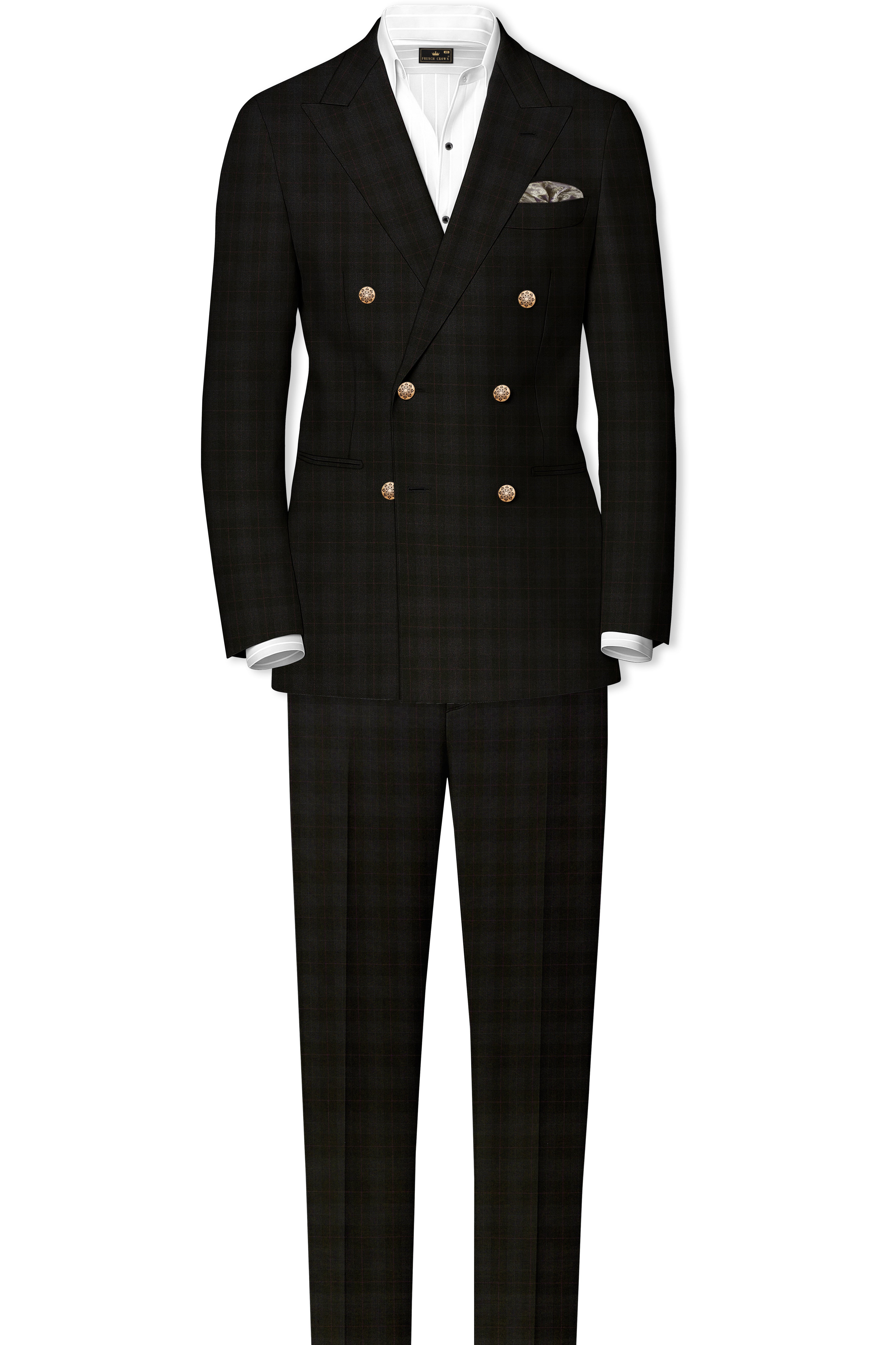 Onyx Black Subtle Plaid Wool rich Double Breasted Suit
