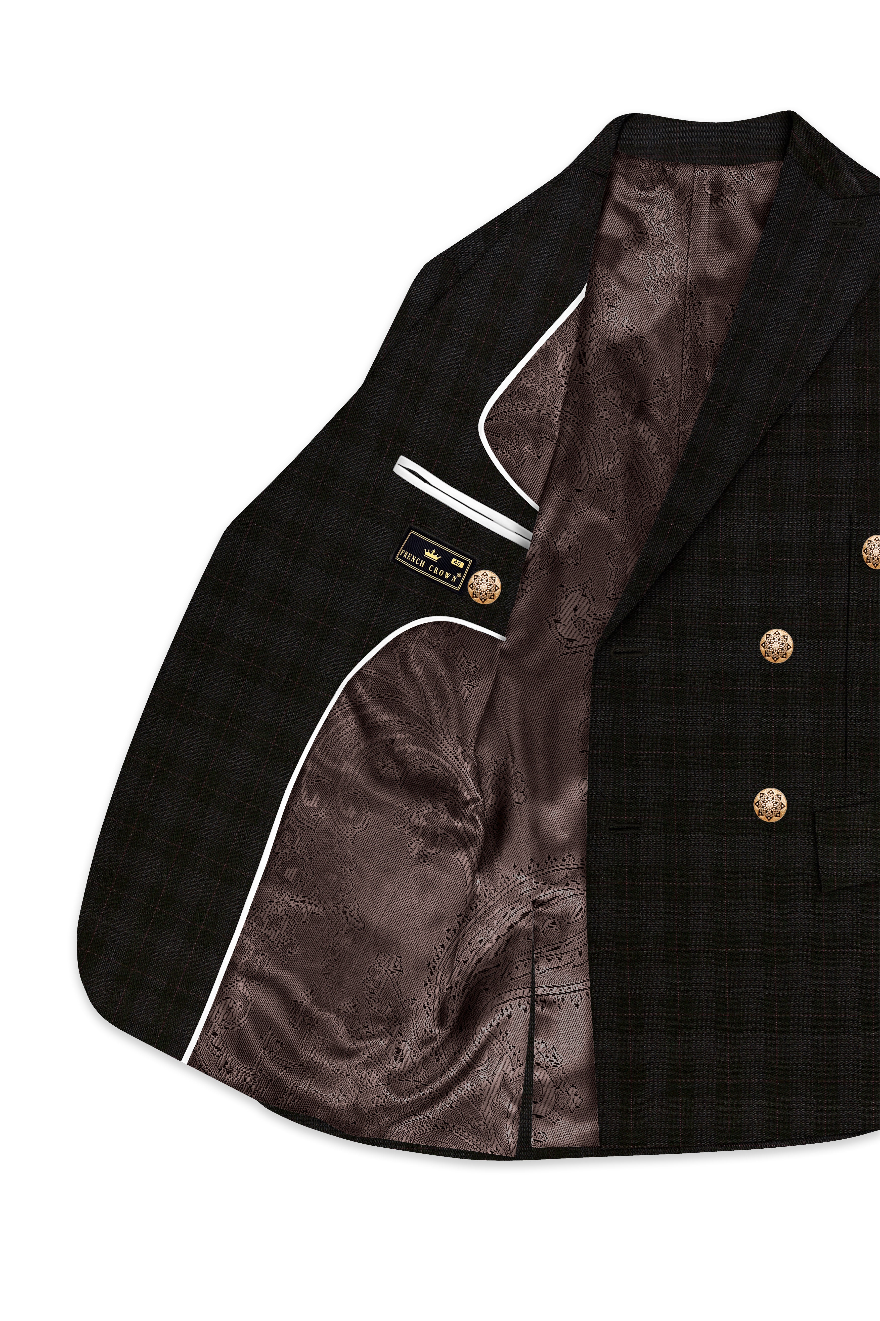 Onyx Black Subtle Plaid Wool rich Double Breasted Suit