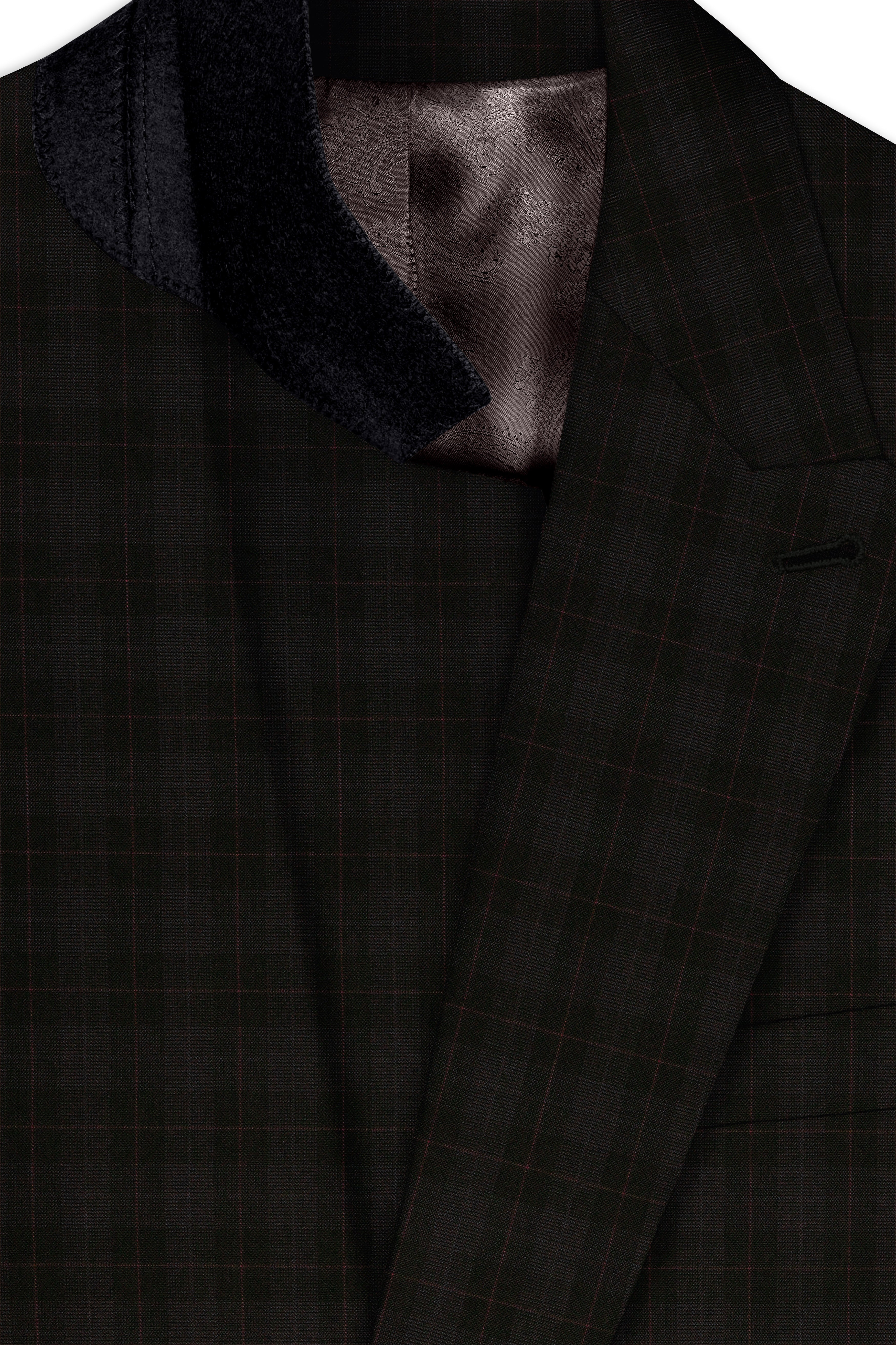 Onyx Black Subtle Plaid Wool rich Double Breasted Suit