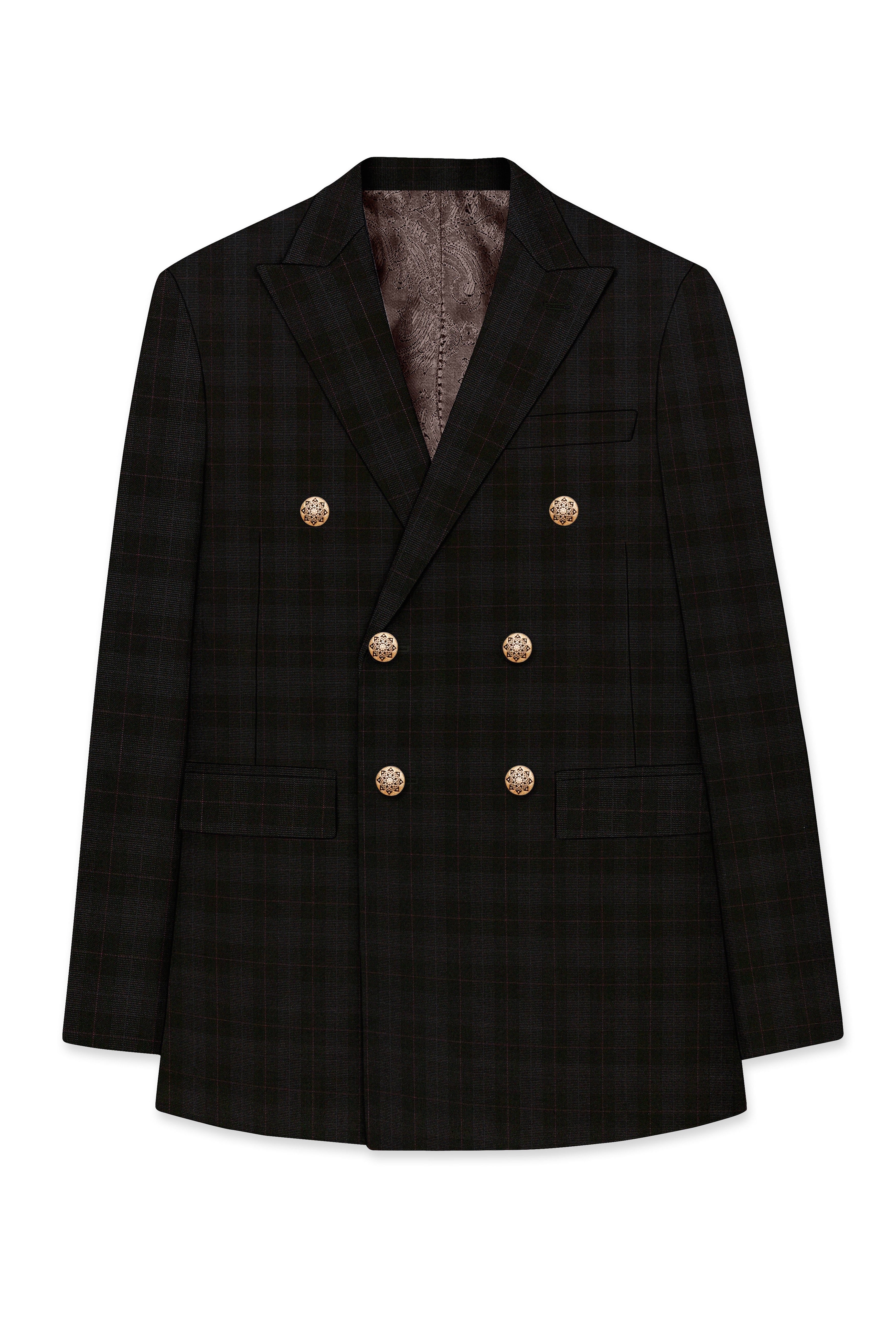 Onyx Black Subtle Plaid Wool rich Double Breasted Suit