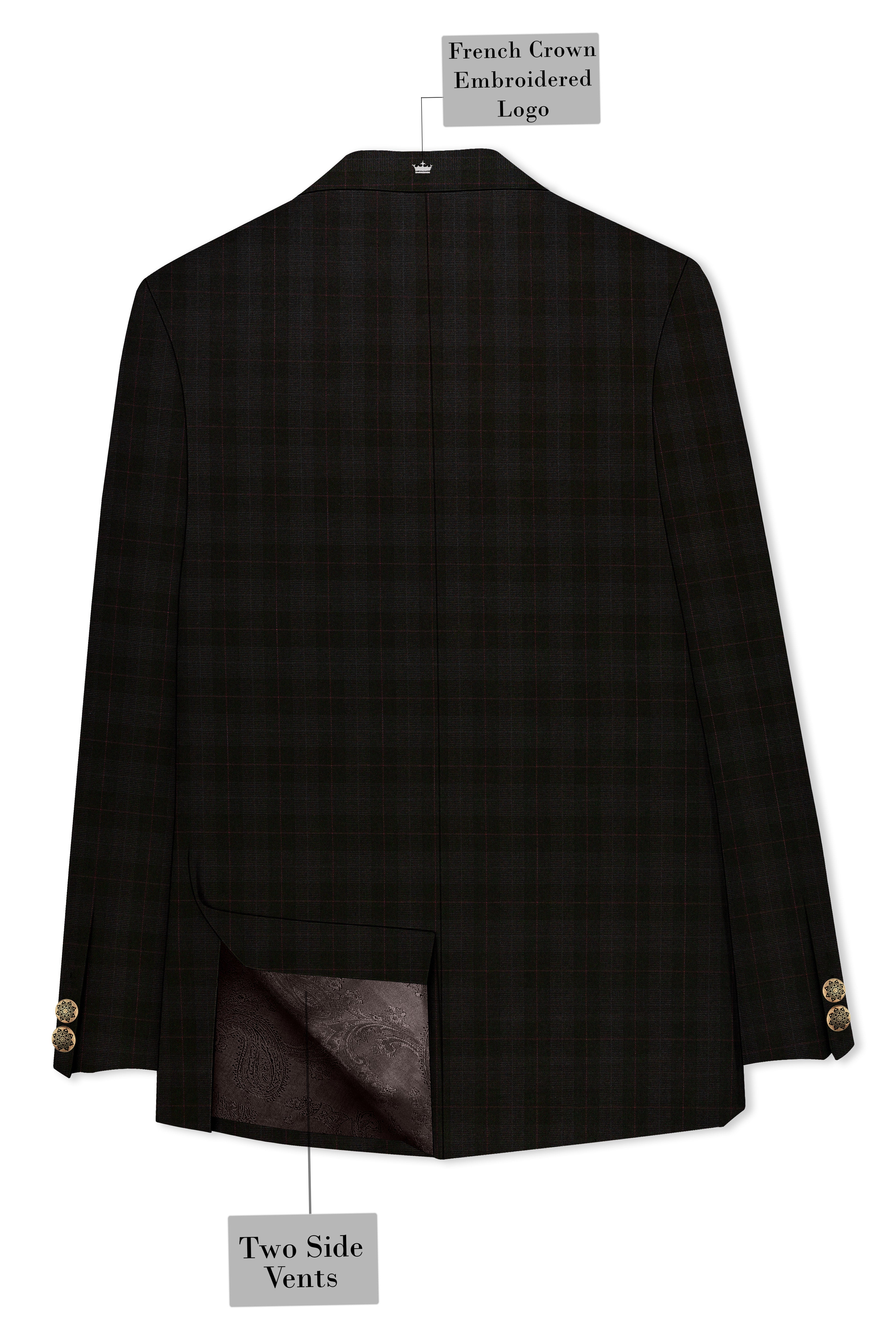 Onyx Black Subtle Plaid Wool rich Double Breasted Suit