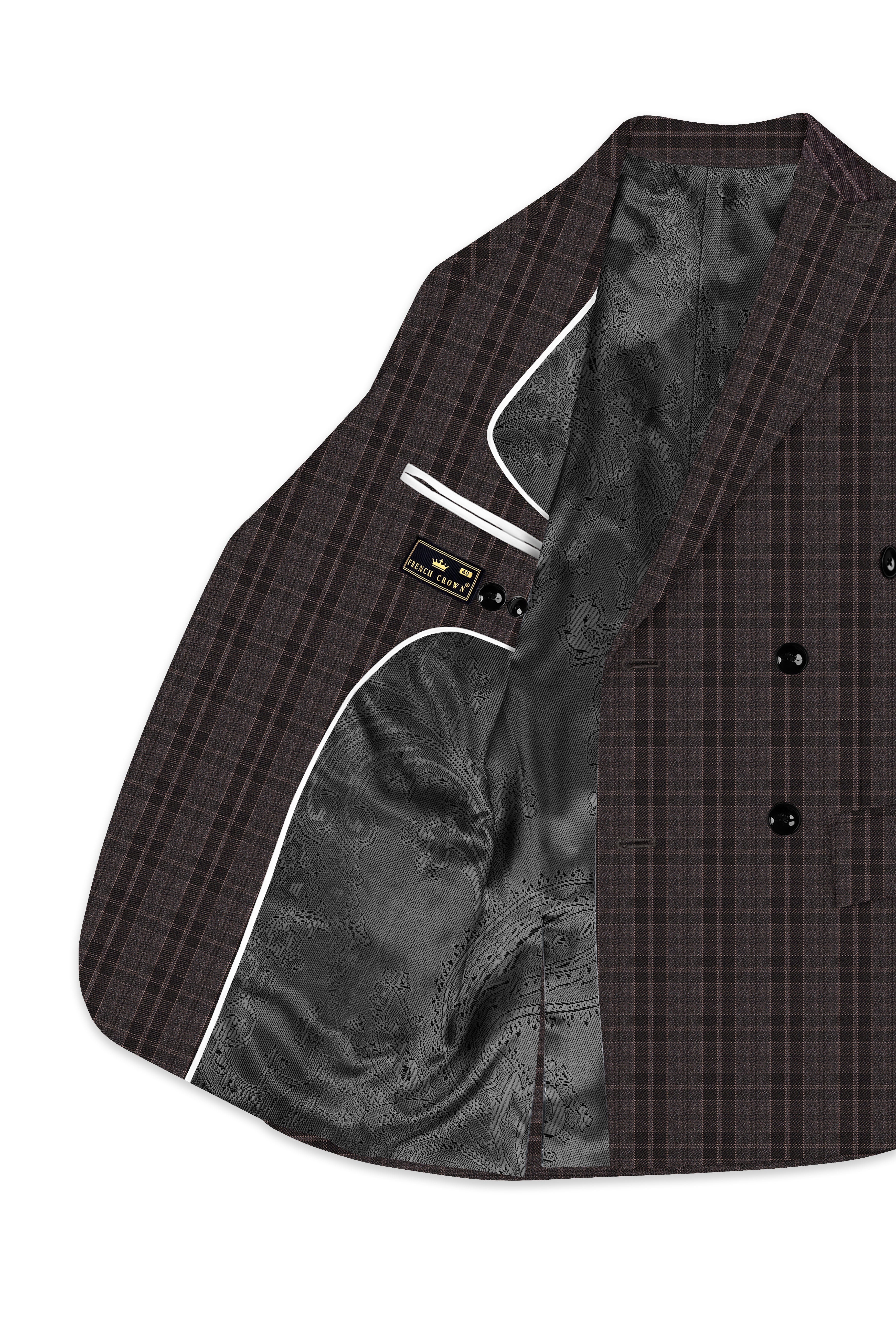 Thunder Brown Plaid Tweed Double Breasted Suit