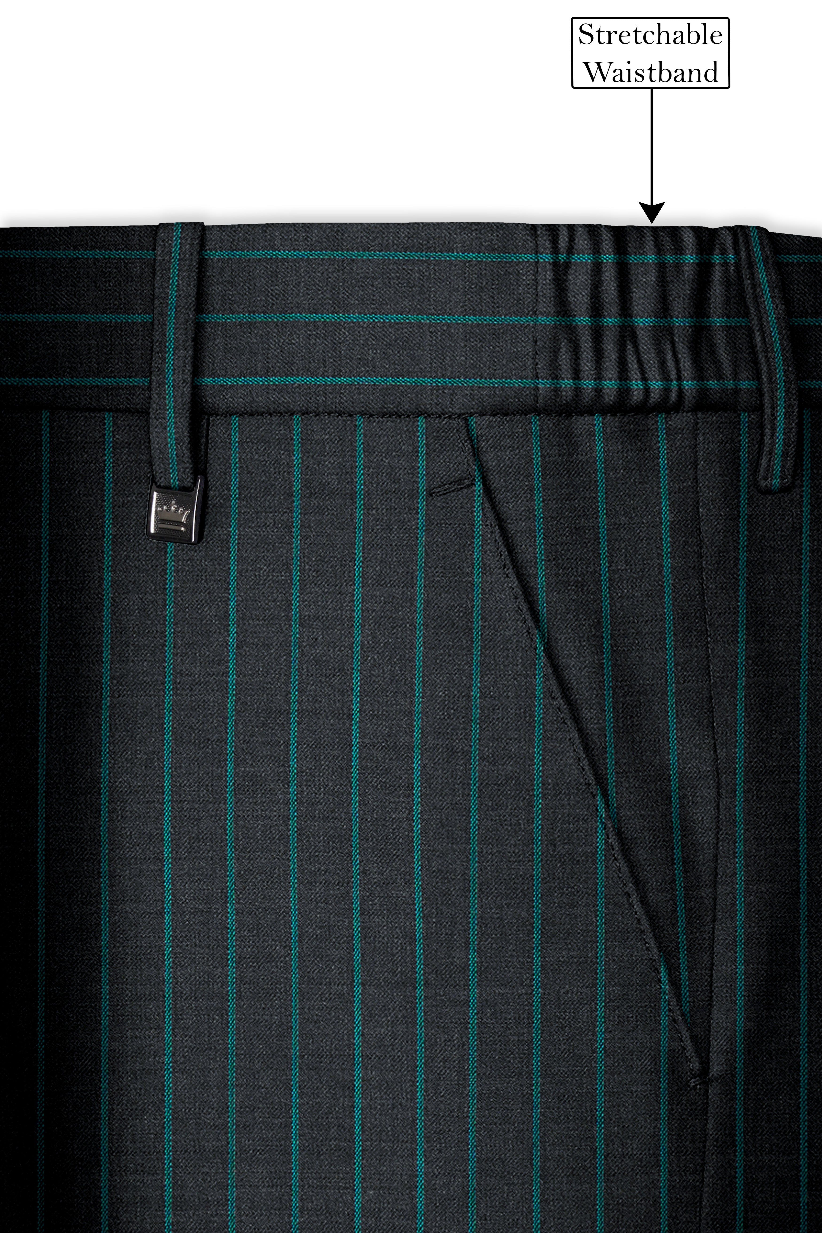 Gravel Gray and Lagoon Blue Striped Wool Rich Double Breasted Suit