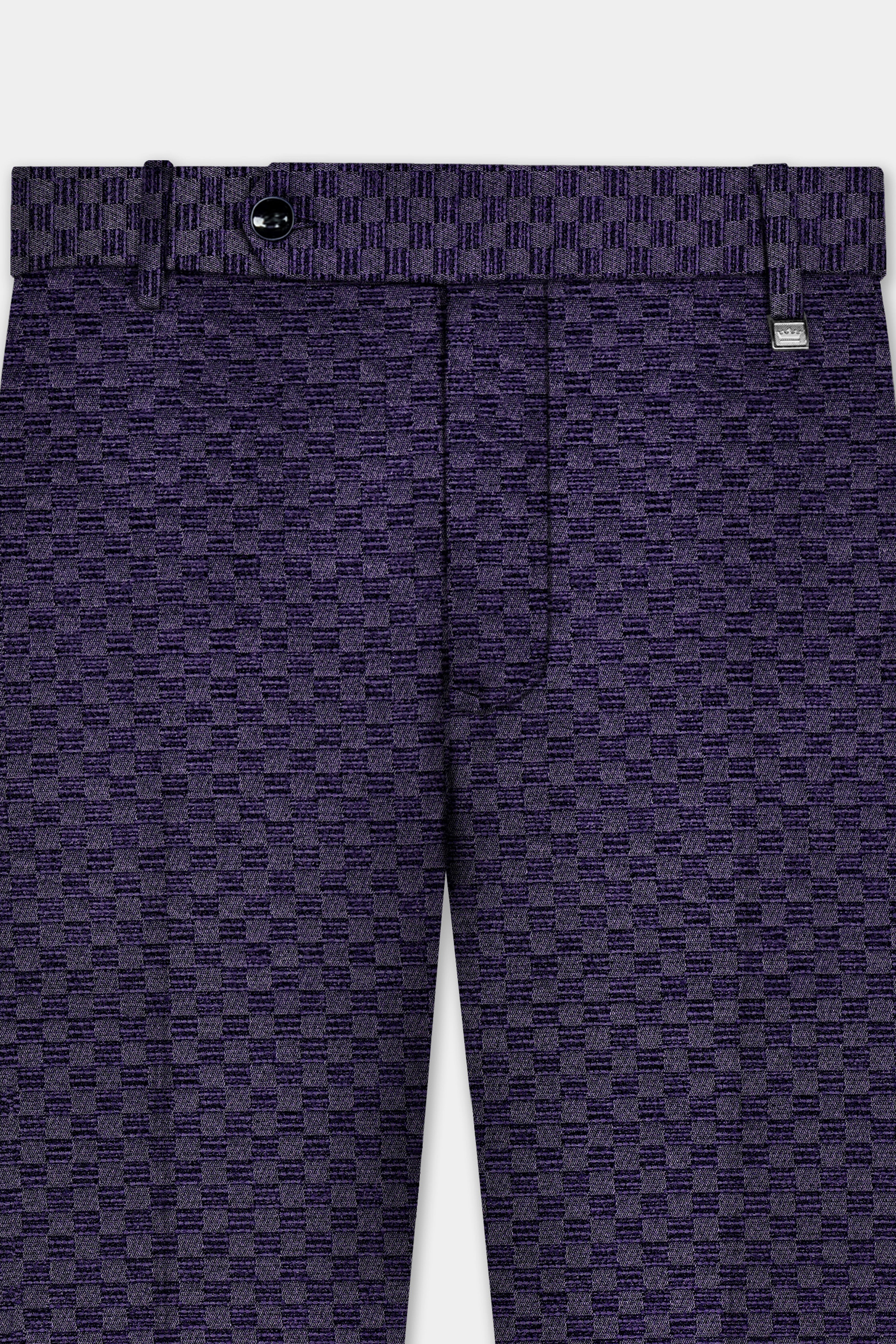 Ebony Purple Checkerboard Jacquard Textured Designer Suit