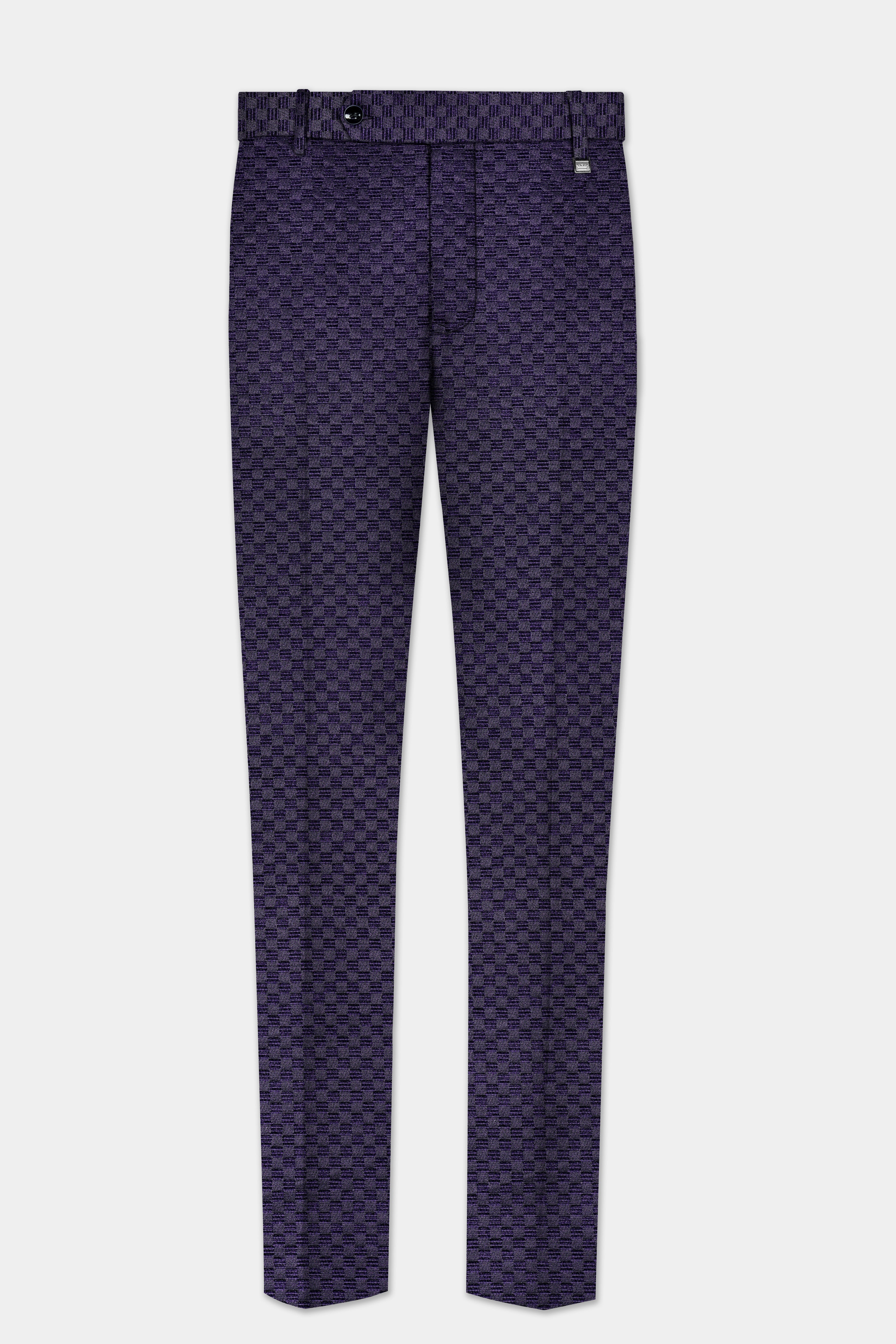 Ebony Purple Checkerboard Jacquard Textured Designer Suit