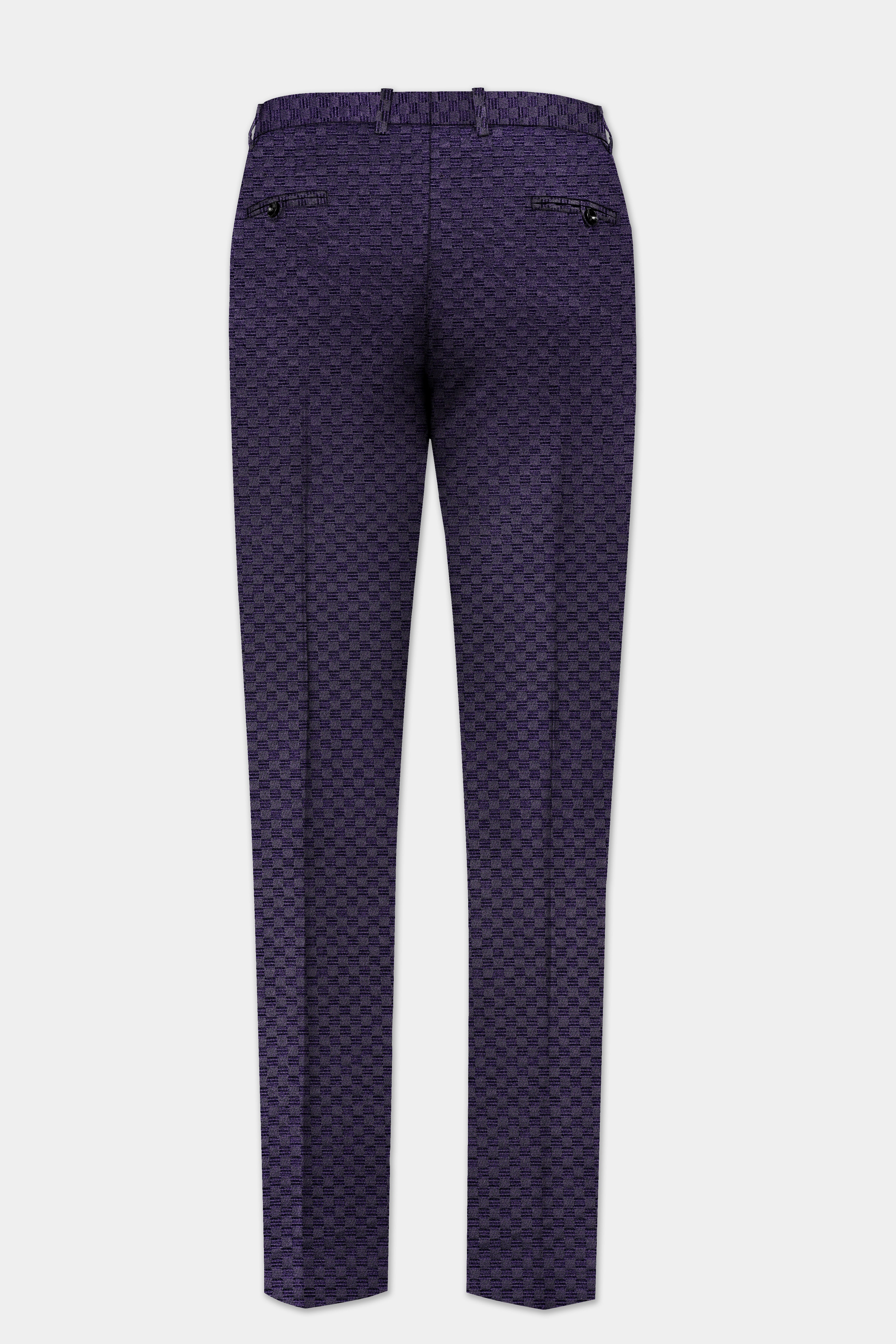 Ebony Purple Checkerboard Jacquard Textured Designer Suit