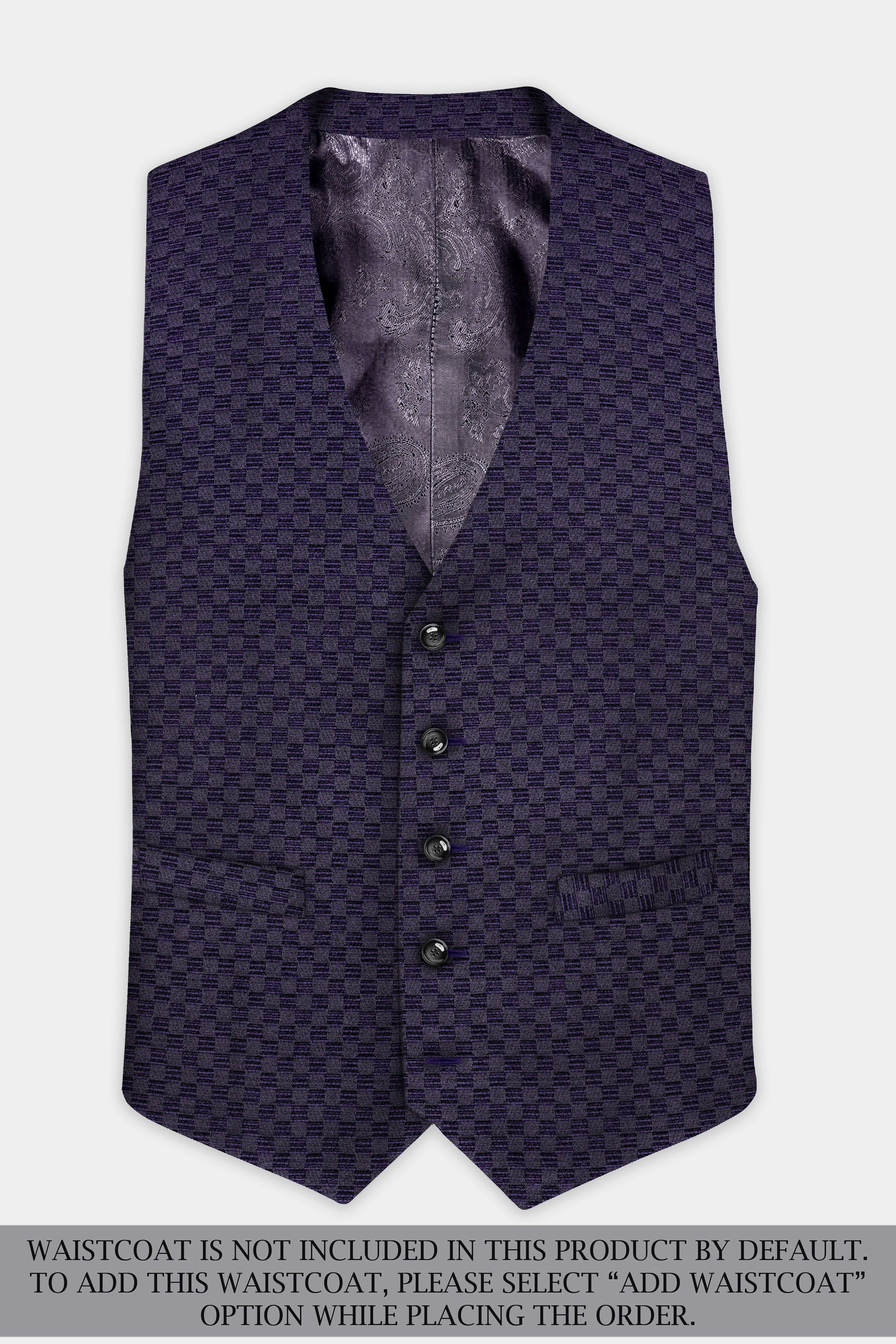 Ebony Purple Checkerboard Jacquard Textured Designer Suit