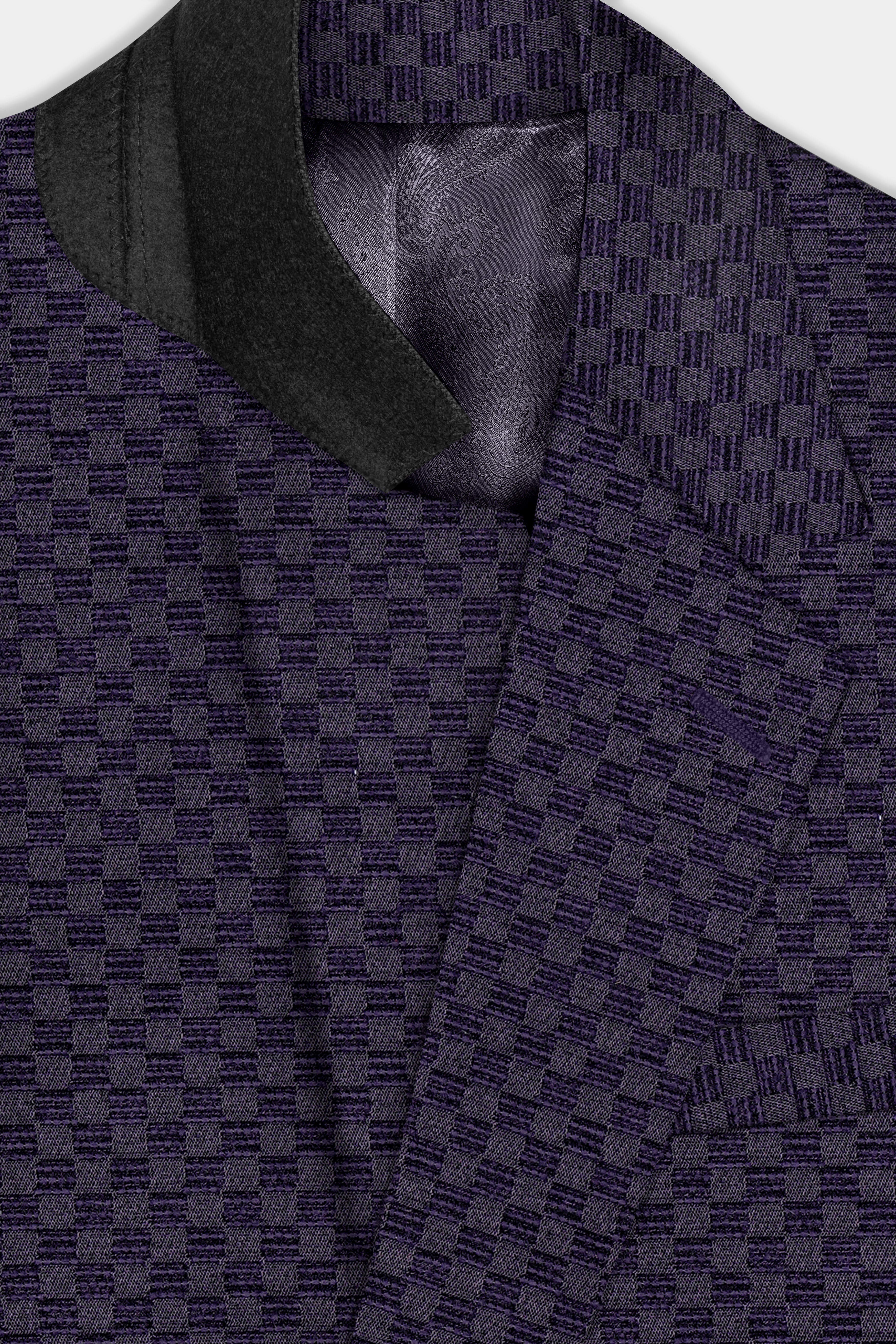 Ebony Purple Checkerboard Jacquard Textured Designer Suit