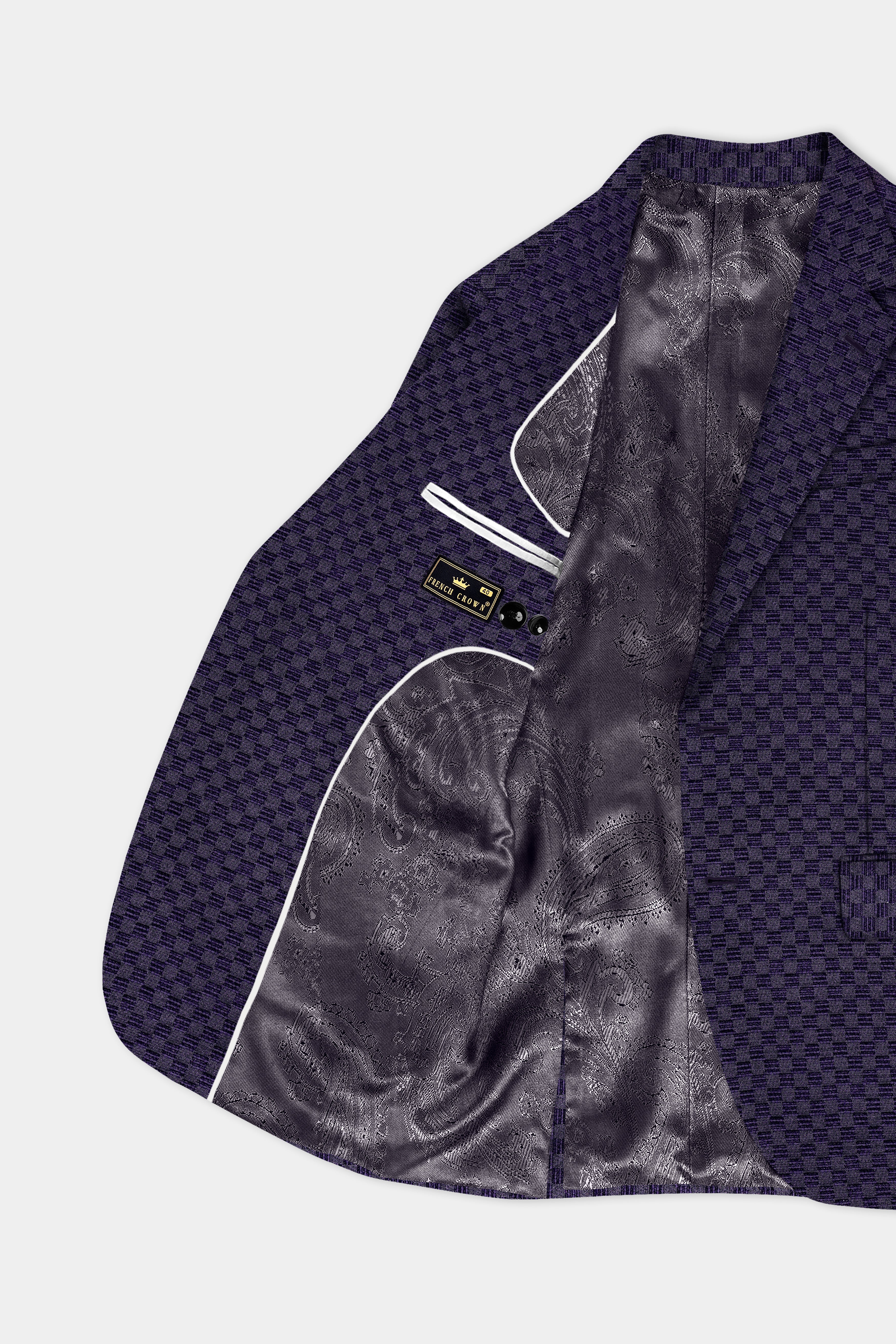 Ebony Purple Checkerboard Jacquard Textured Designer Suit