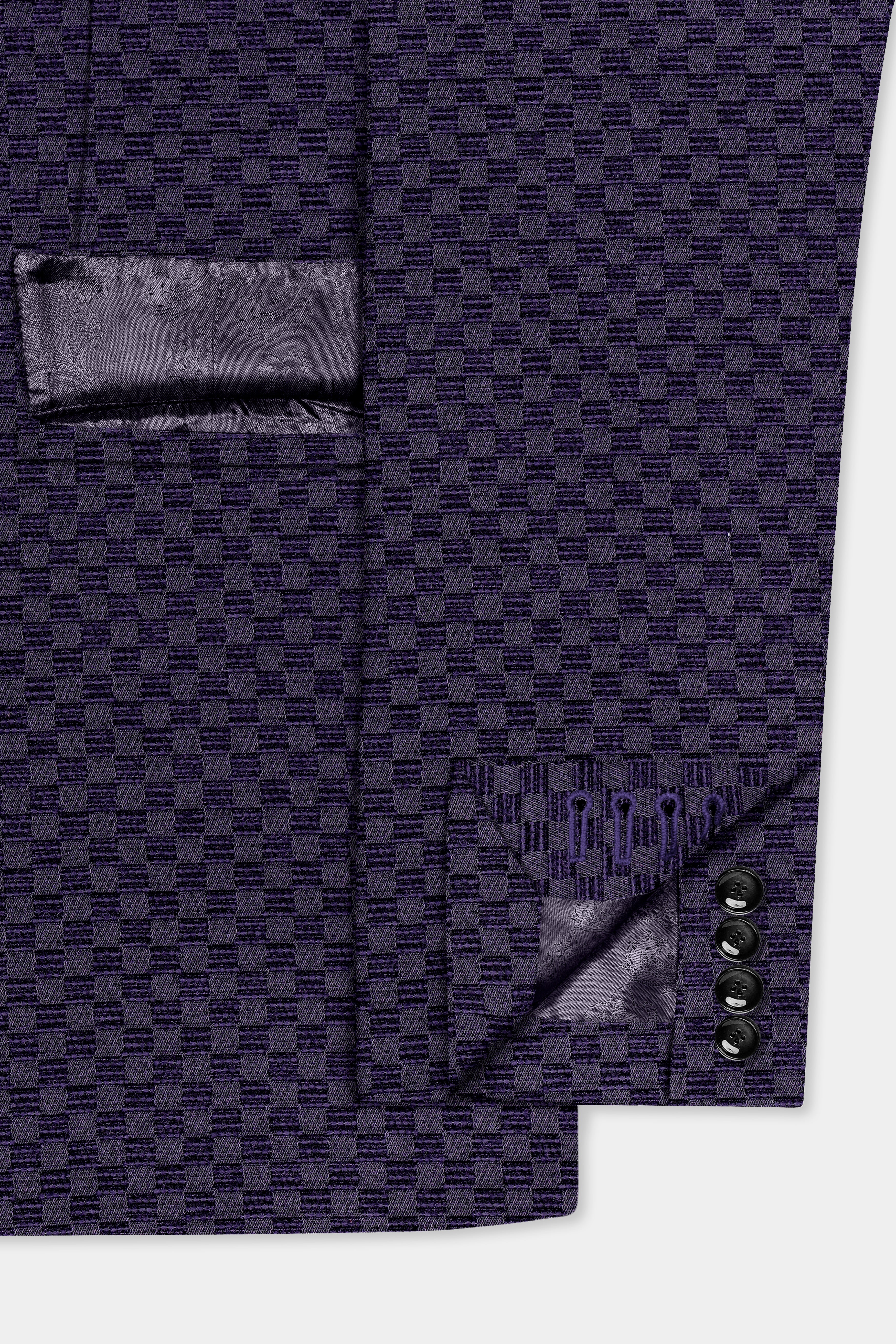 Ebony Purple Checkerboard Jacquard Textured Designer Suit