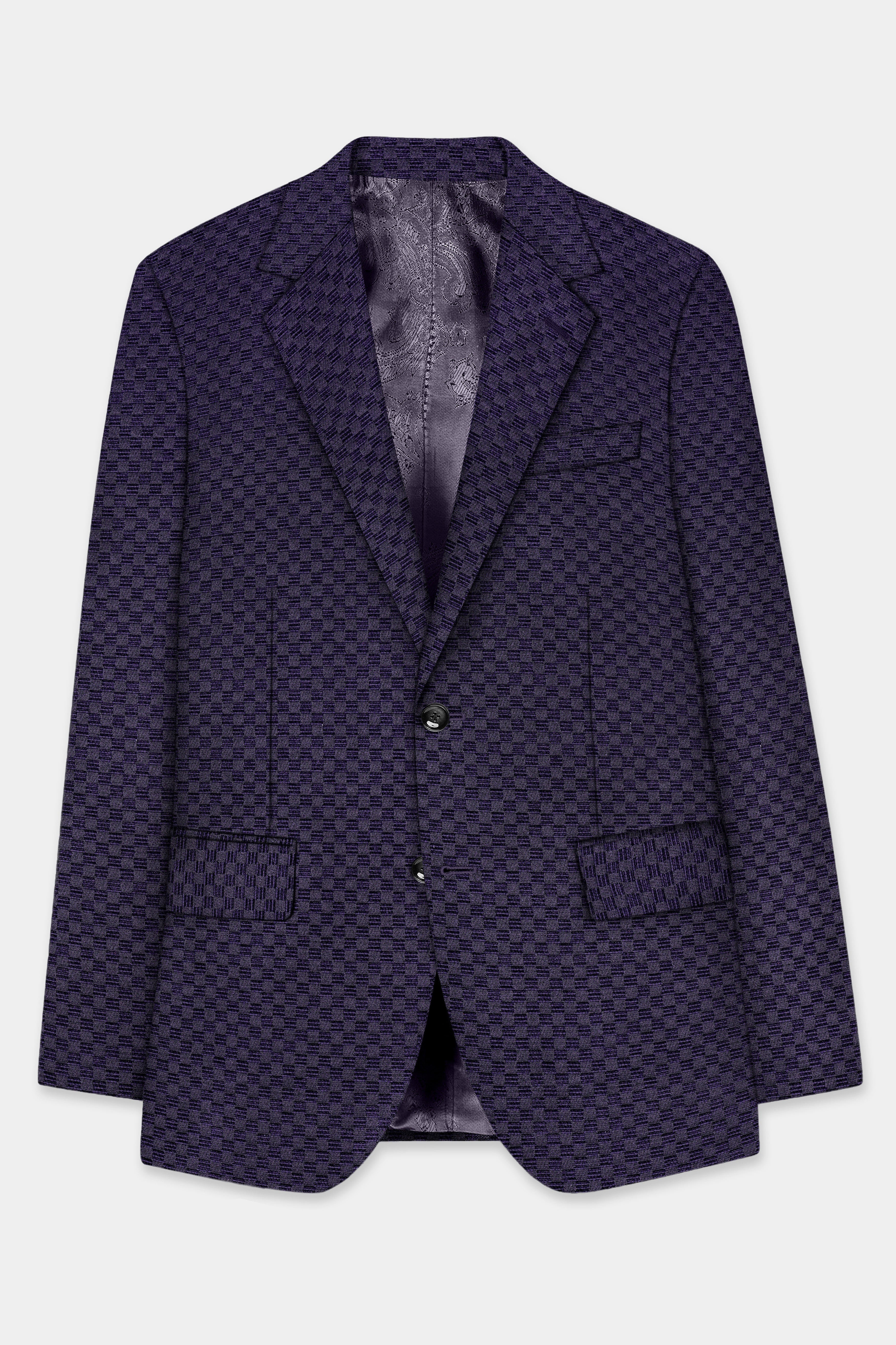 Ebony Purple Checkerboard Jacquard Textured Designer Suit