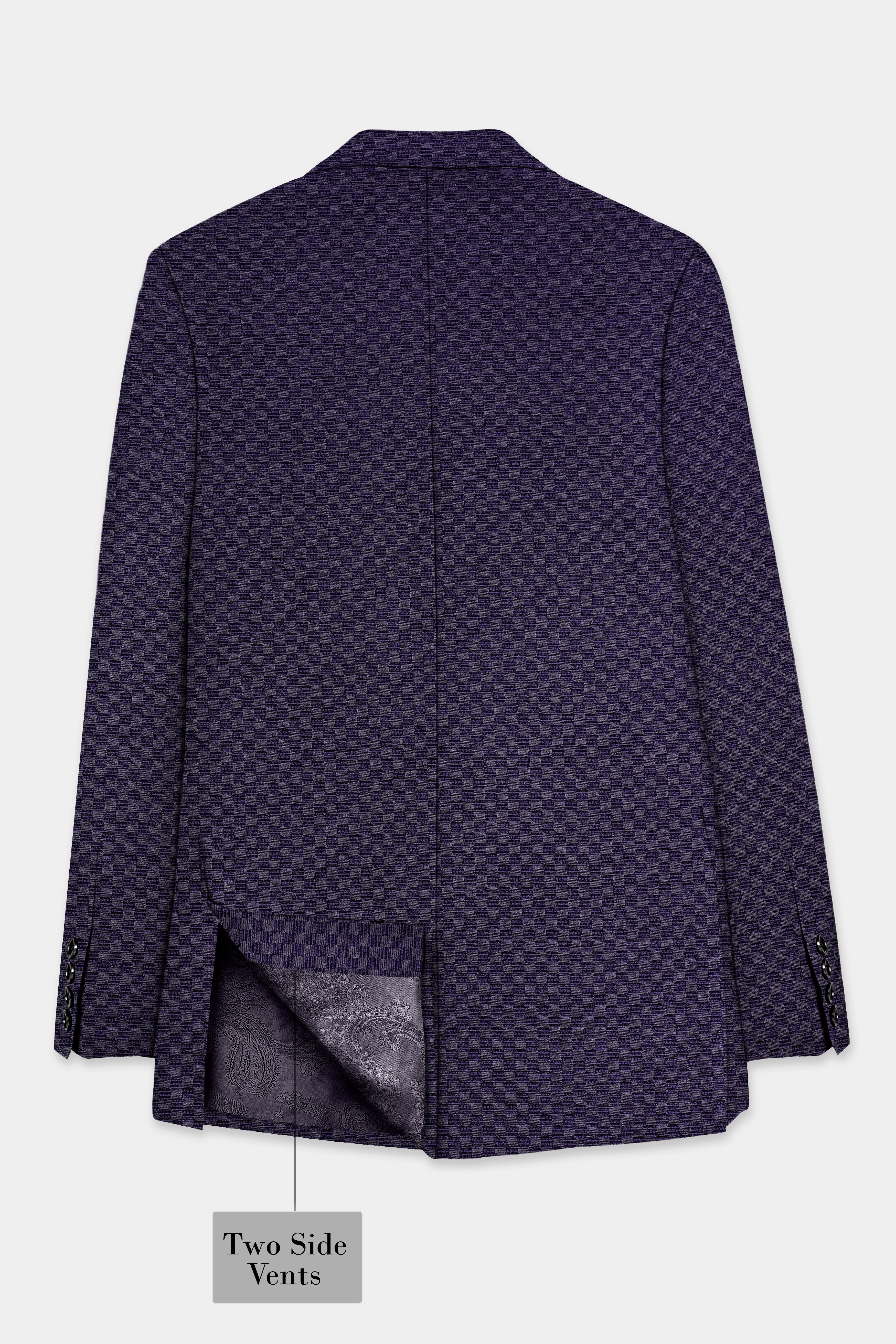 Ebony Purple Checkerboard Jacquard Textured Designer Suit