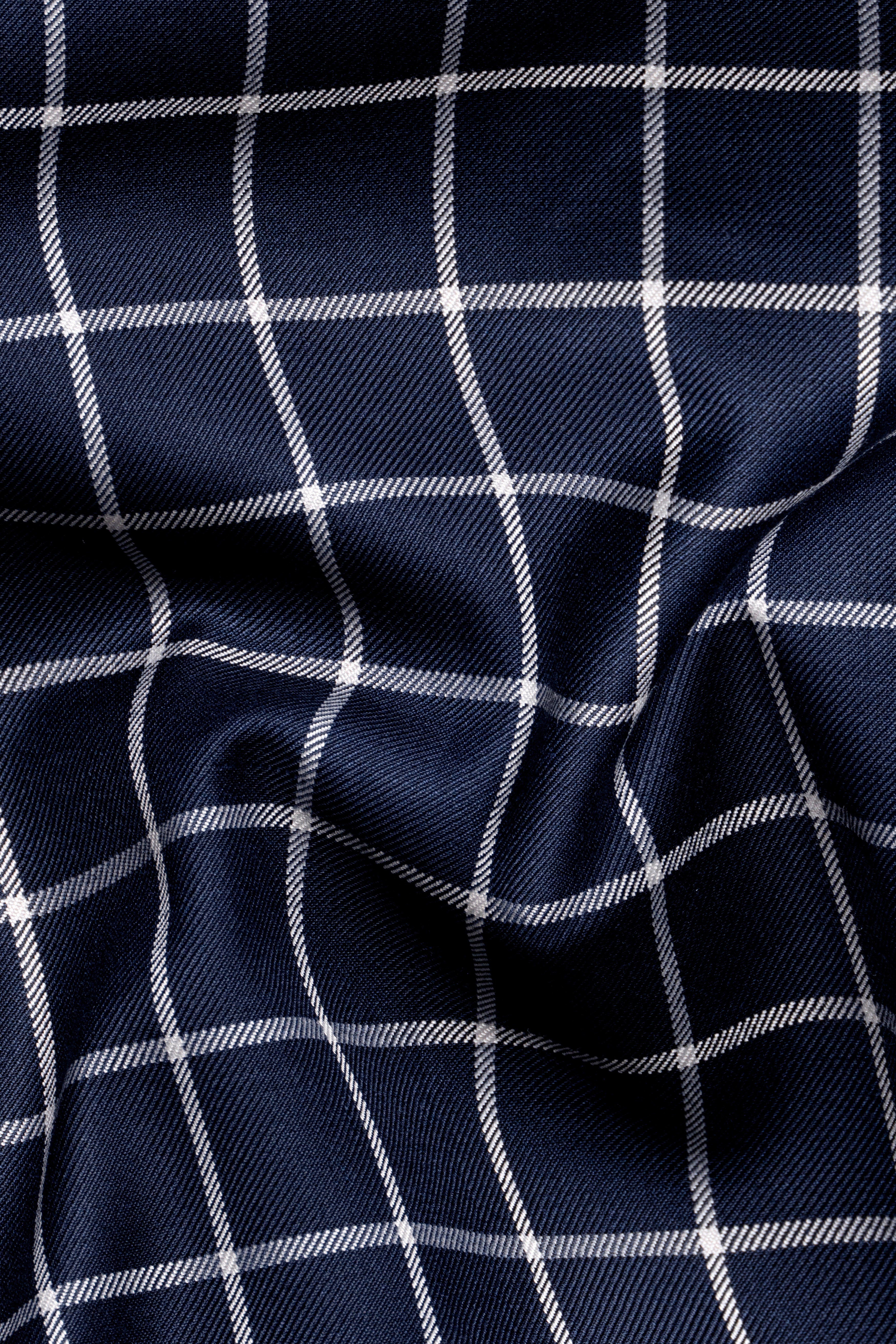 Admiral Blue and White Windowpane Wool Rich Cross Placket Bandhgala Suit