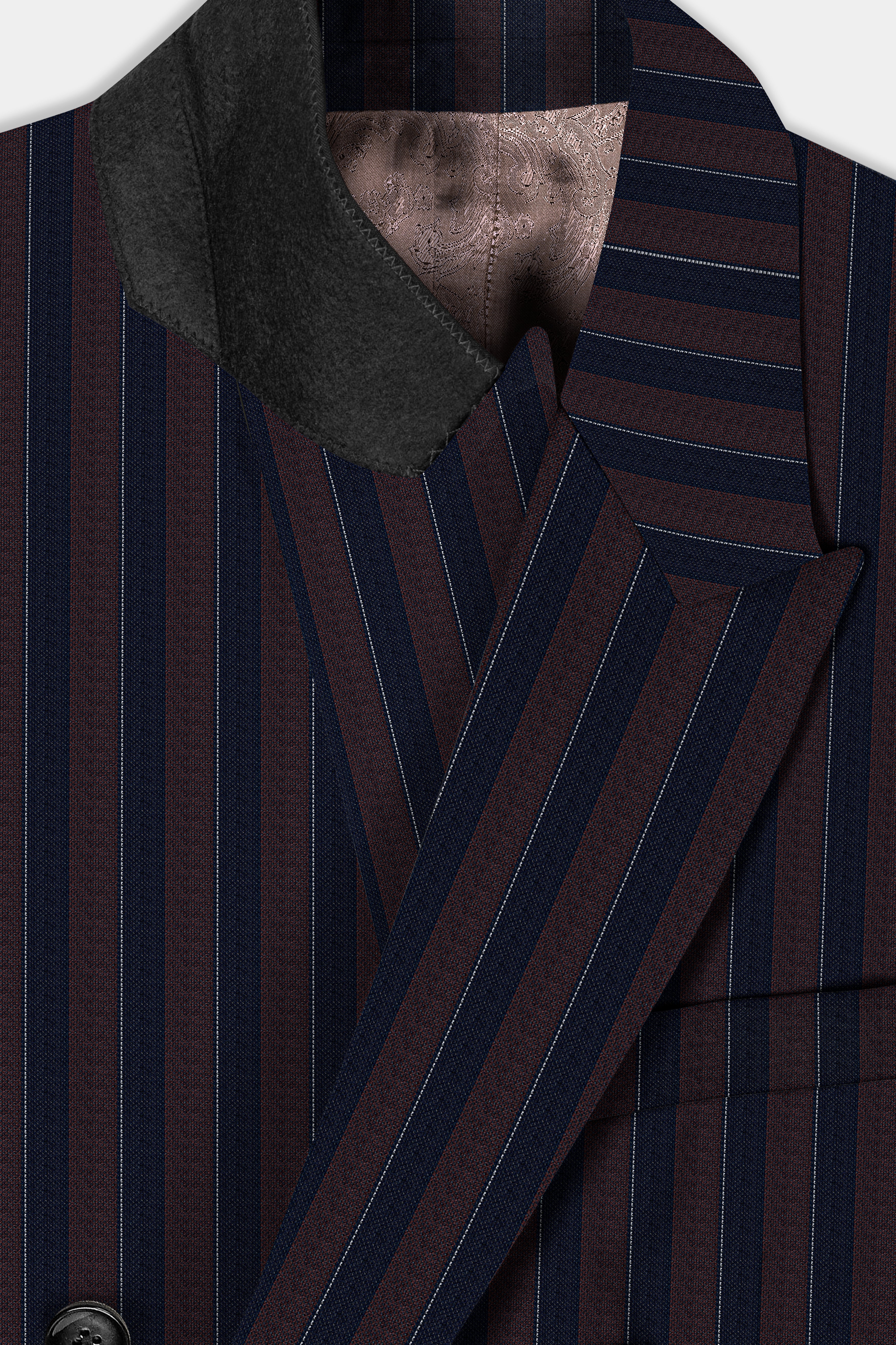 Bistre Brown and Admiral Blue Striped Wool Rich Double Breasted Suit