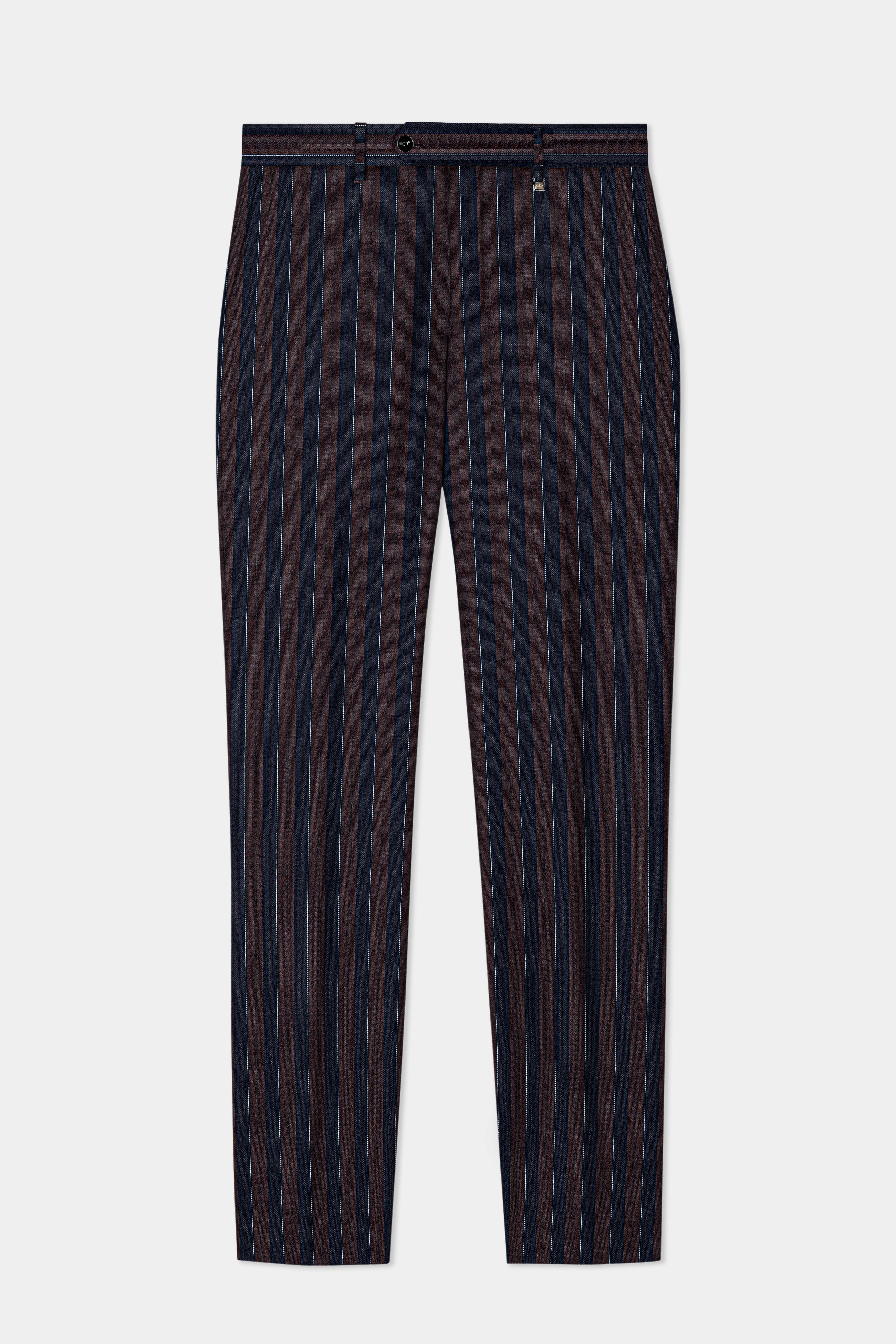 Bistre Brown and Admiral Blue Striped Wool Rich Tuxedo Suit