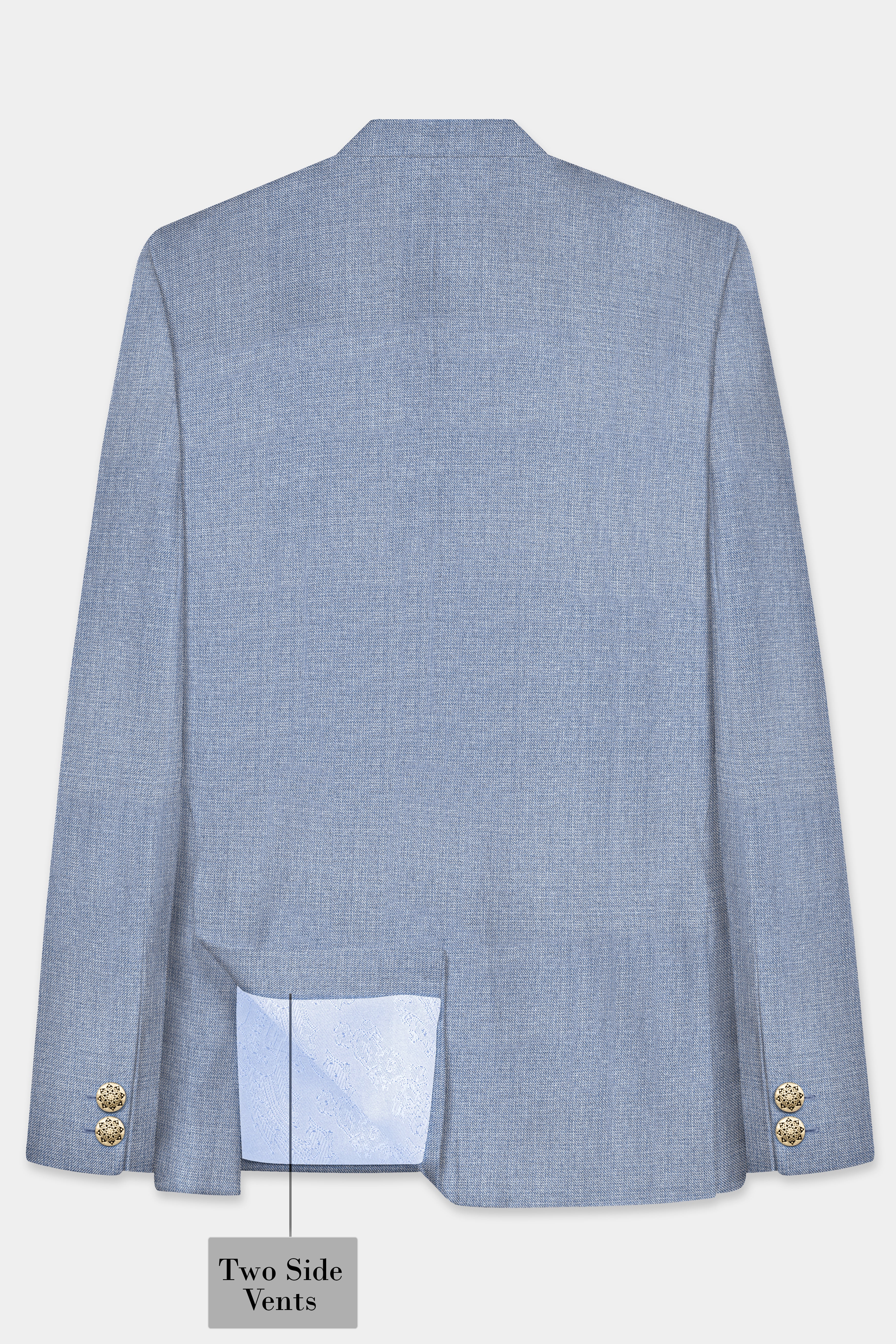 Bluish Windowpane Wool Rich Cross Placket Bandhgala Suit