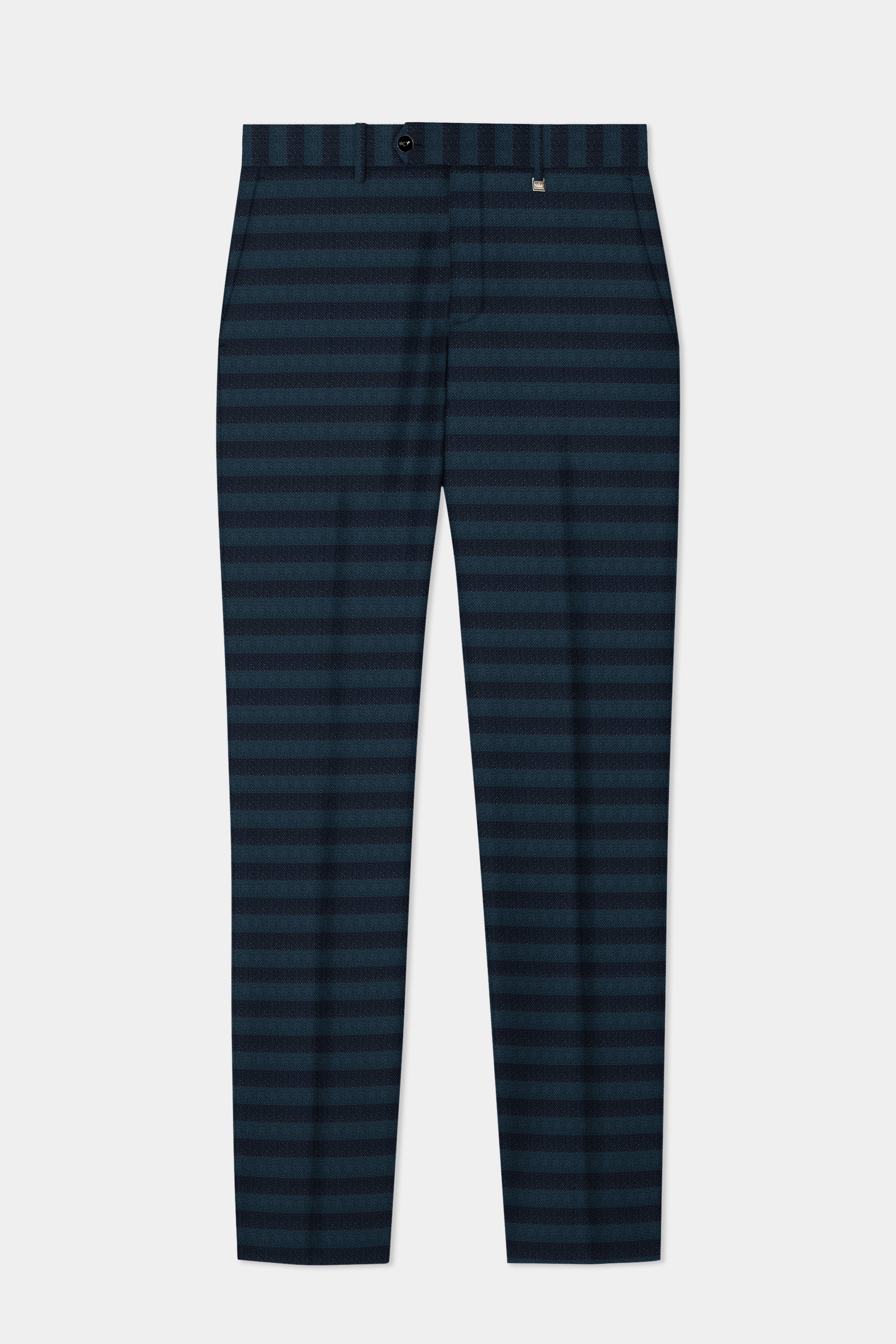 Bluish Blue And Jade Black Striped Wool Rich Double Breasted Suit
