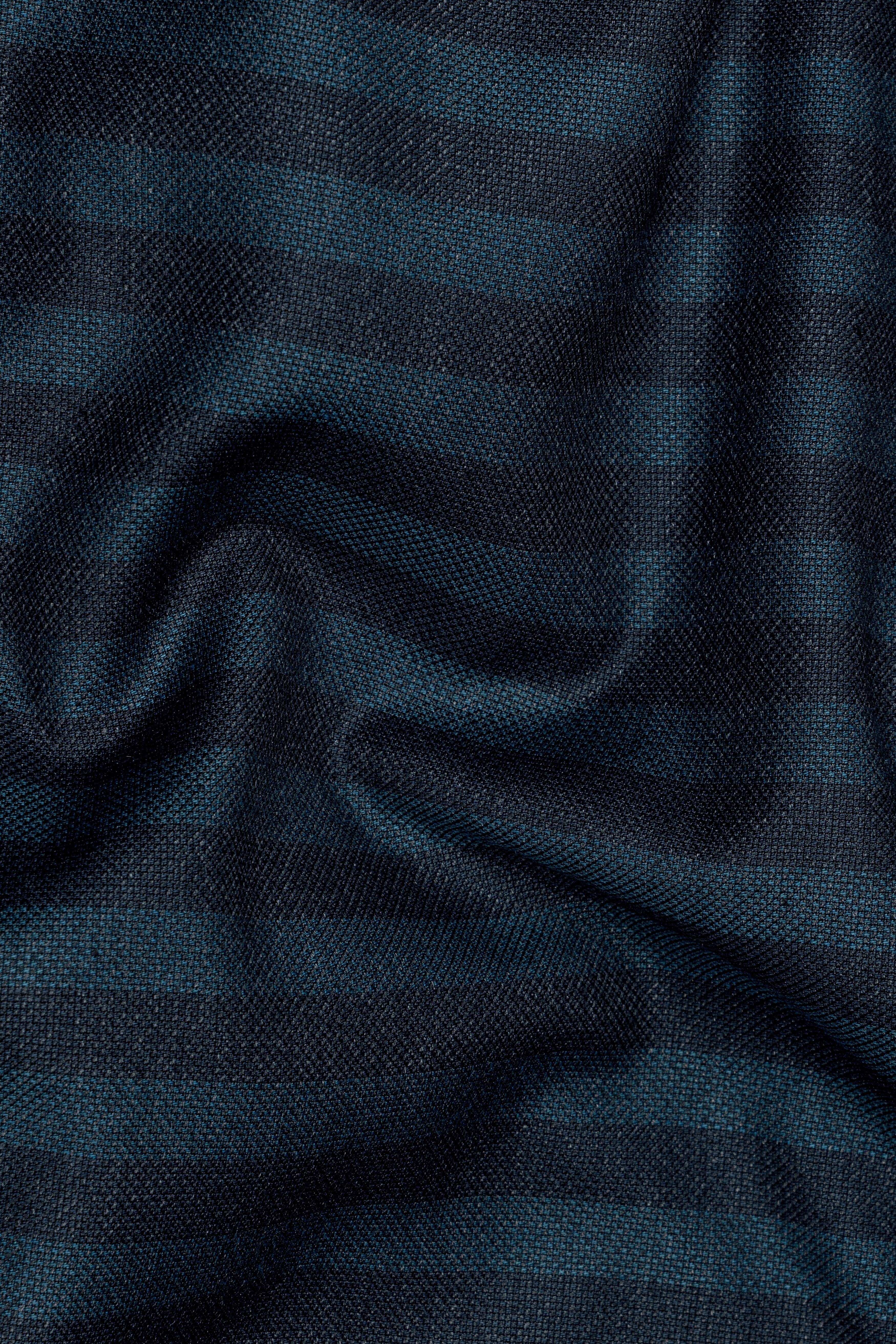 Bluish Blue And Jade Black Striped Wool Rich Double Breasted Suit