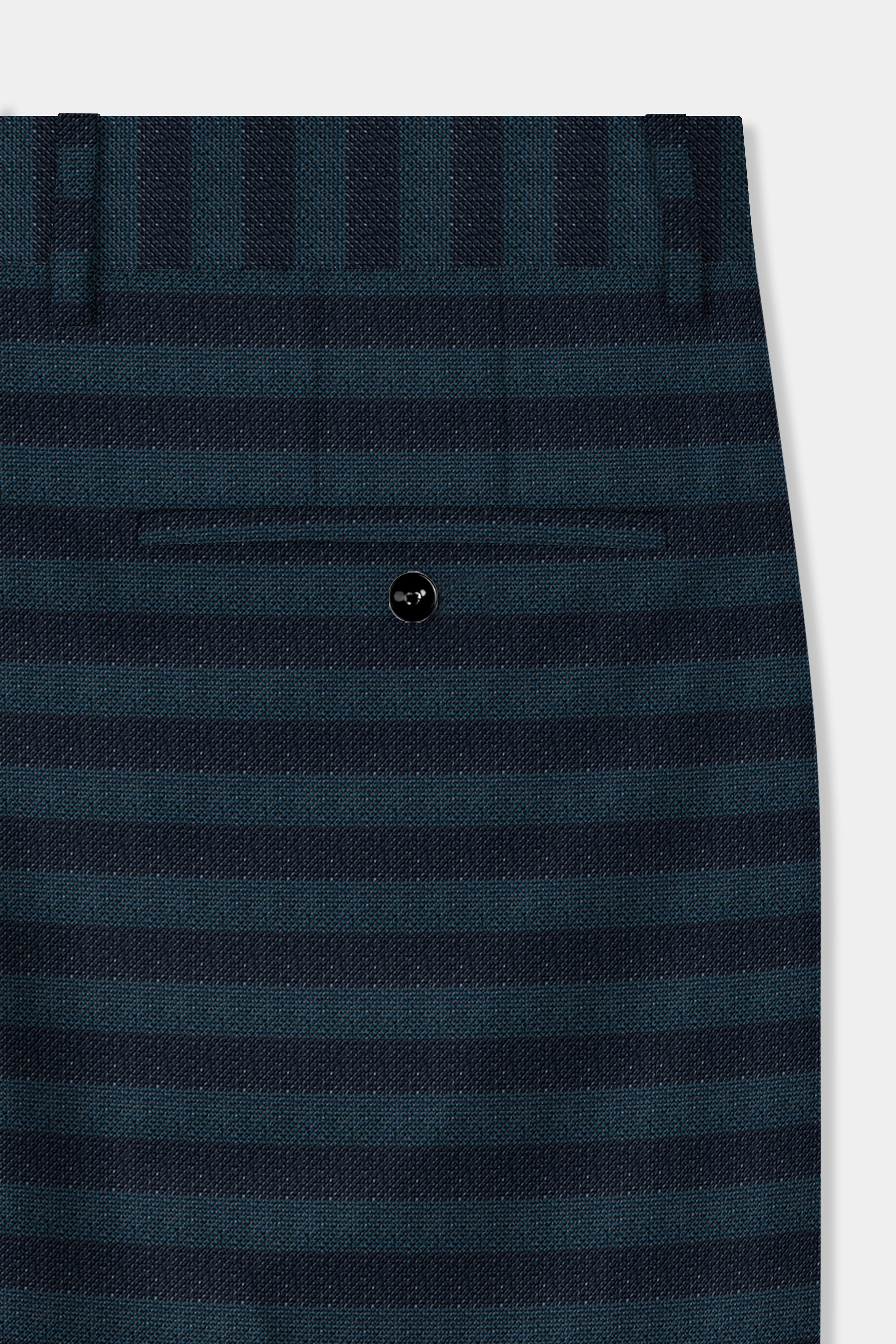 Bluish Blue And Jade Black Striped Wool Rich Double Breasted Suit