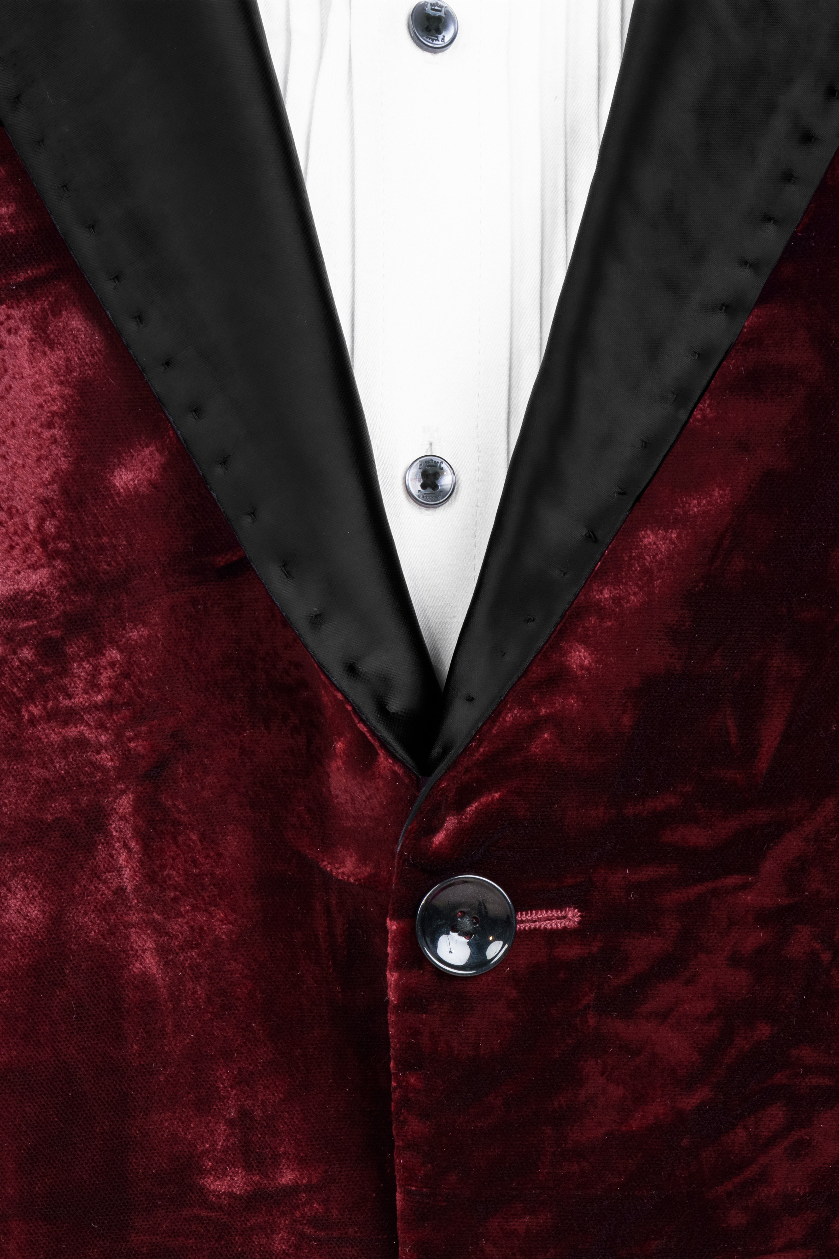 Bulgarian Maroon Crushed Velvet Peak Collar Tuxedo Suit