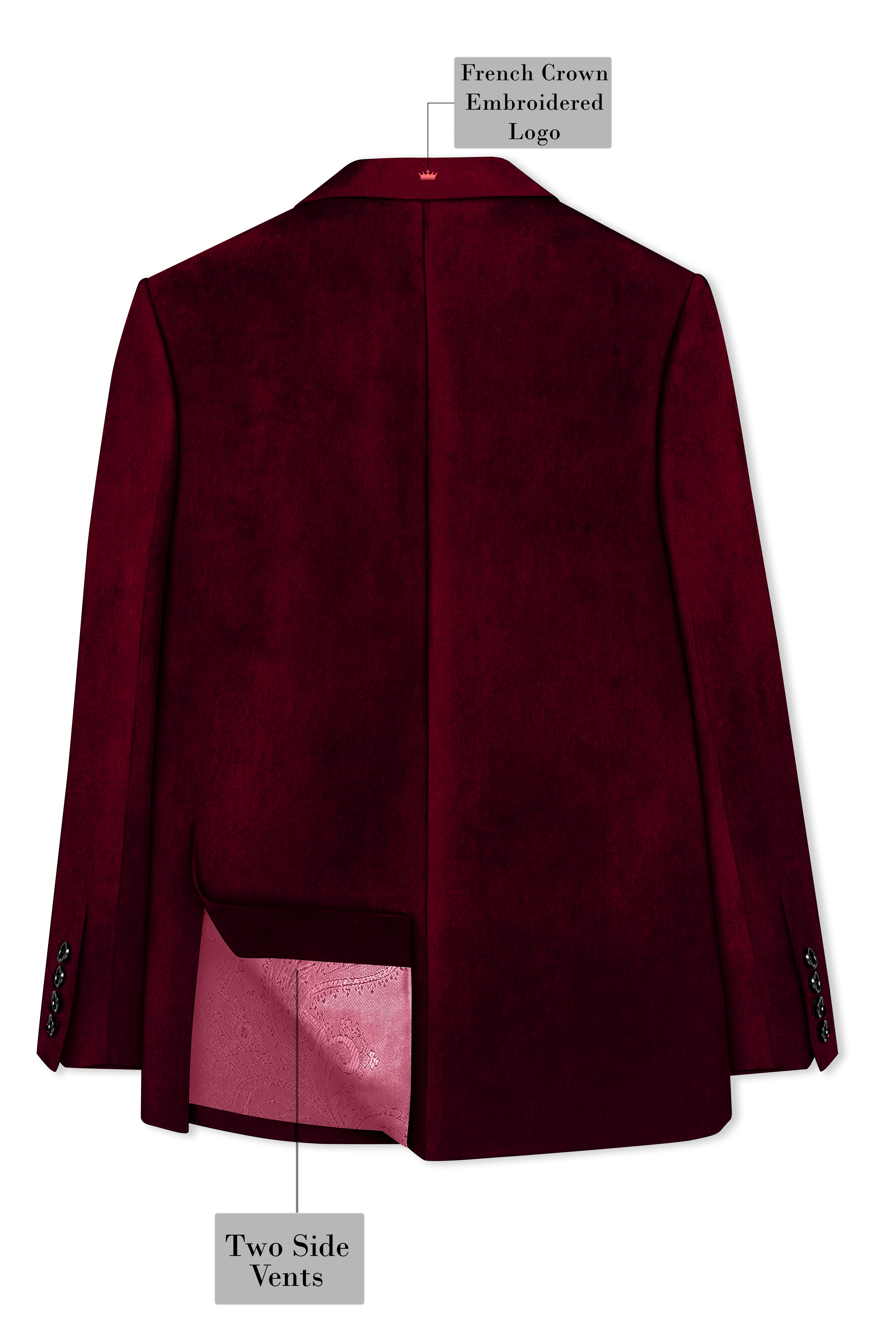 Bulgarian Maroon Velvet Peak Lapel Tuxedo Suit