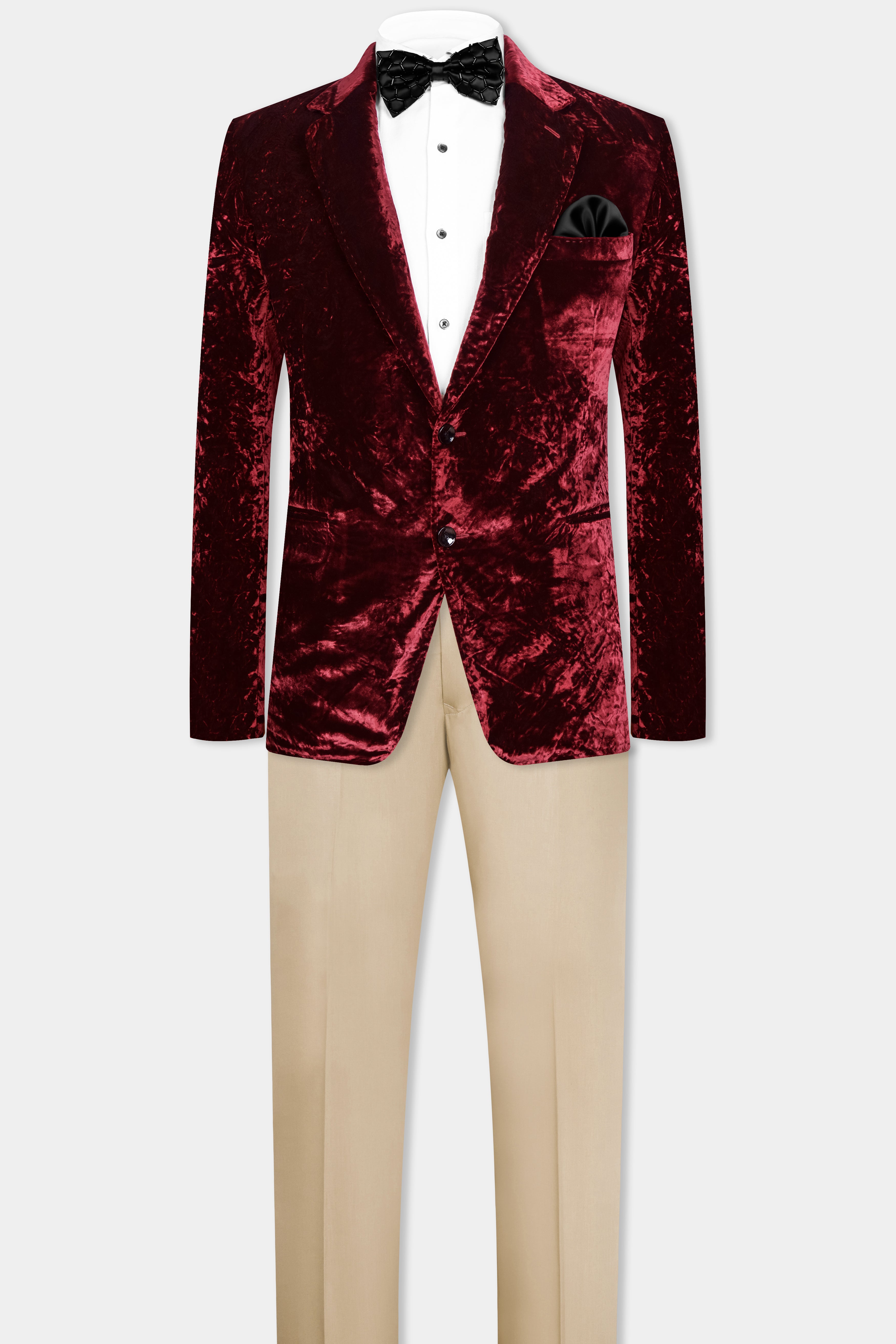 Bulgarian Maroon Crushed Velvet Suit