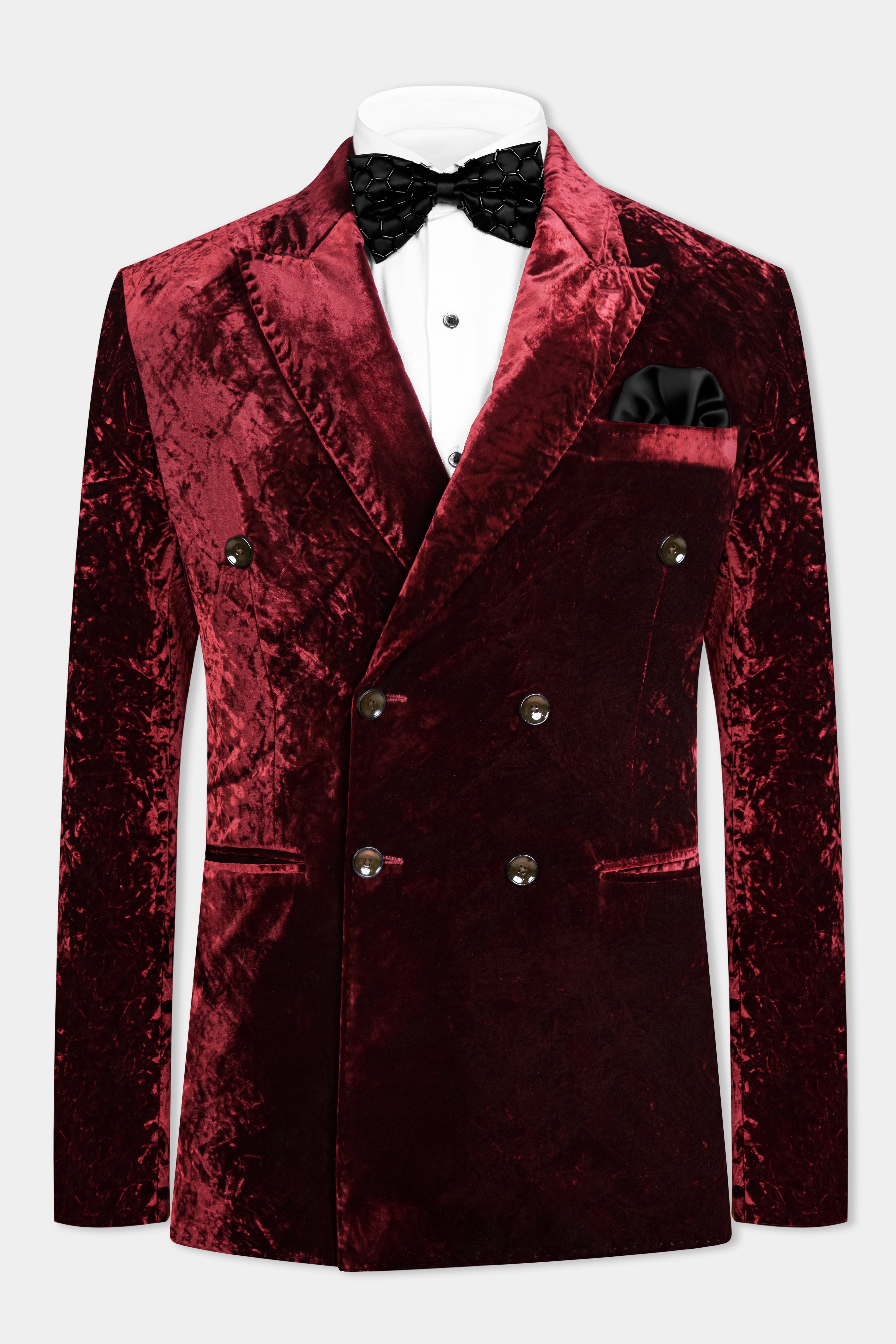 Bulgarian Maroon Double Breasted Crushed Velvet Suit