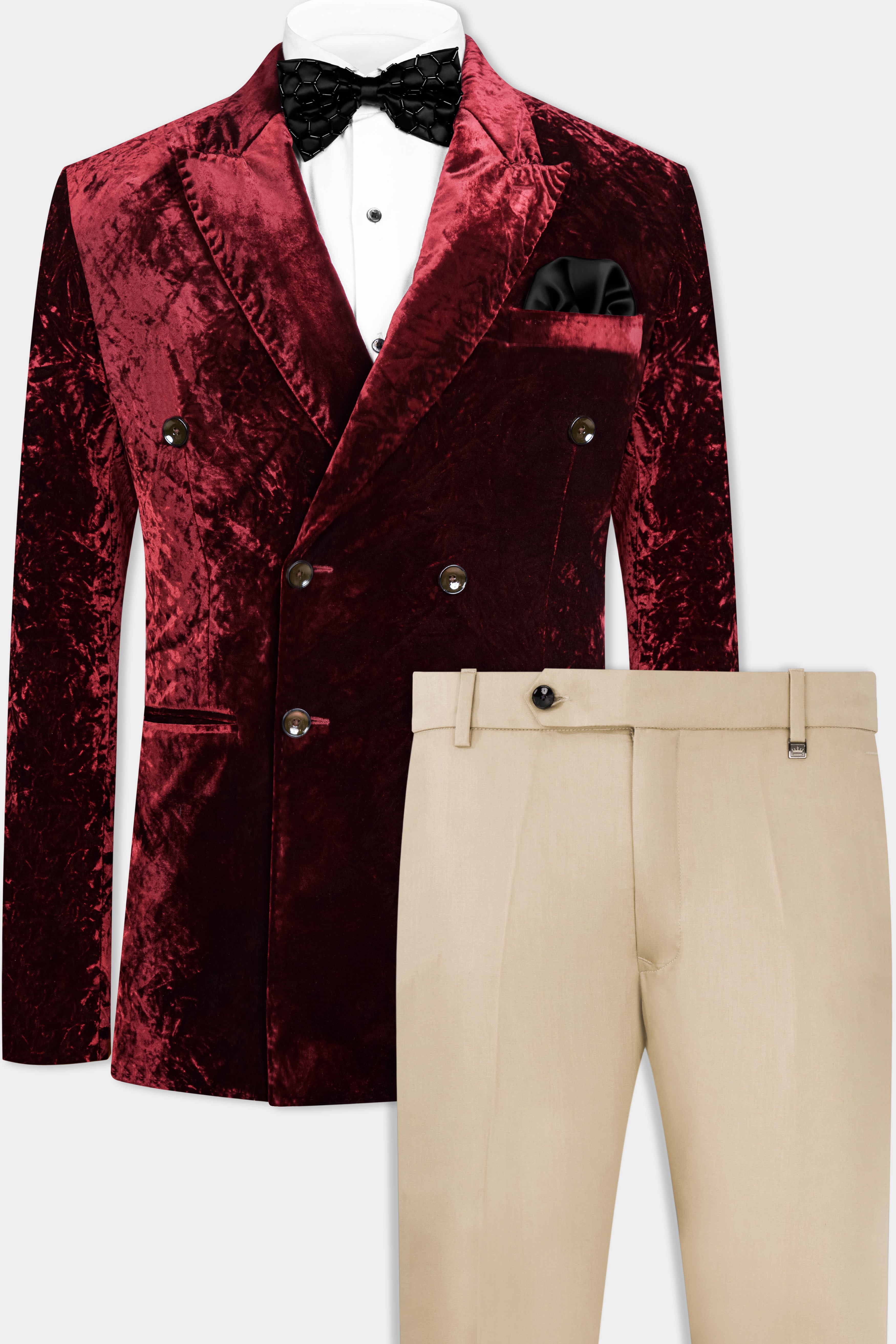 Bulgarian Maroon Double Breasted Crushed Velvet Suit