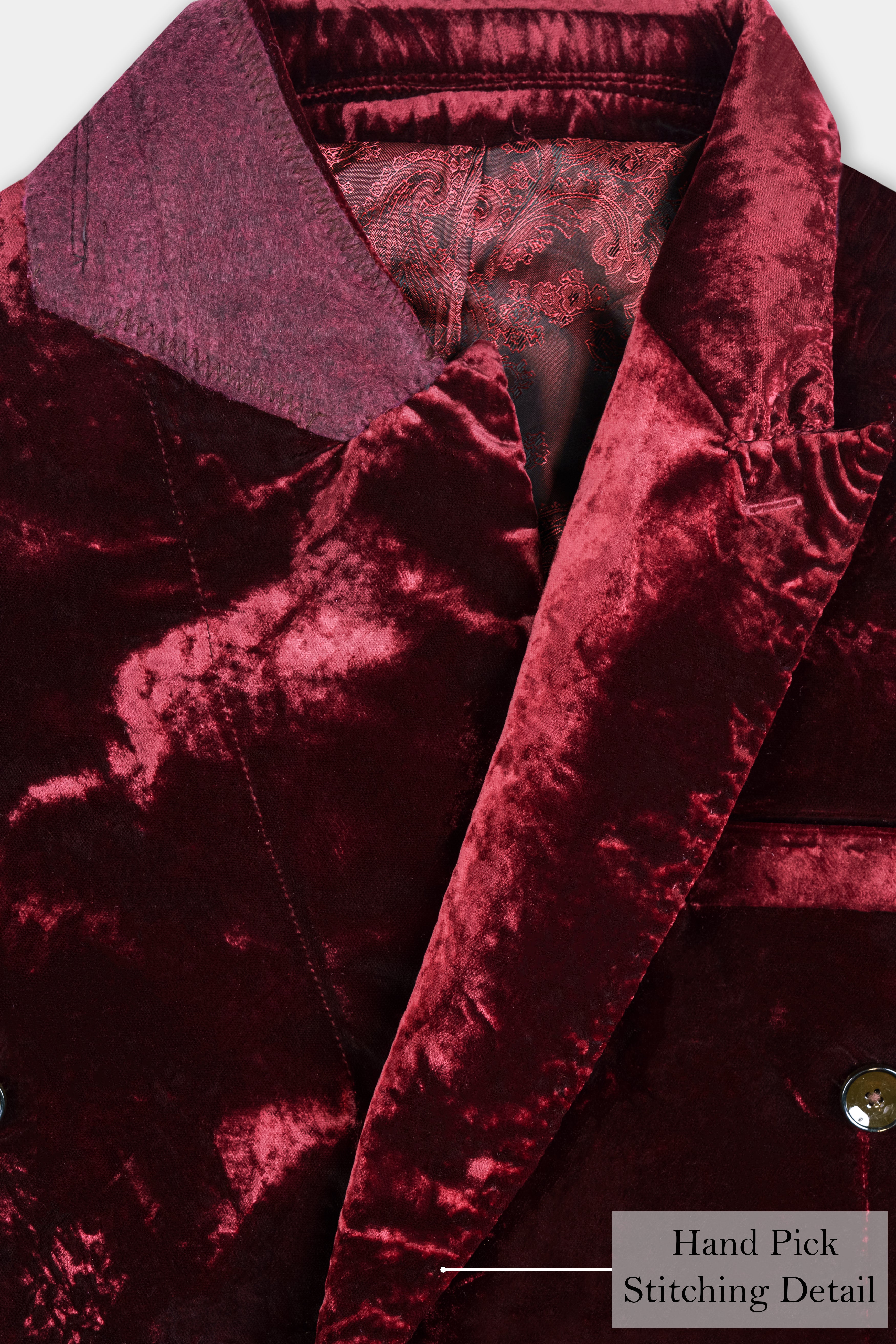 Bulgarian Maroon Double Breasted Crushed Velvet Suit