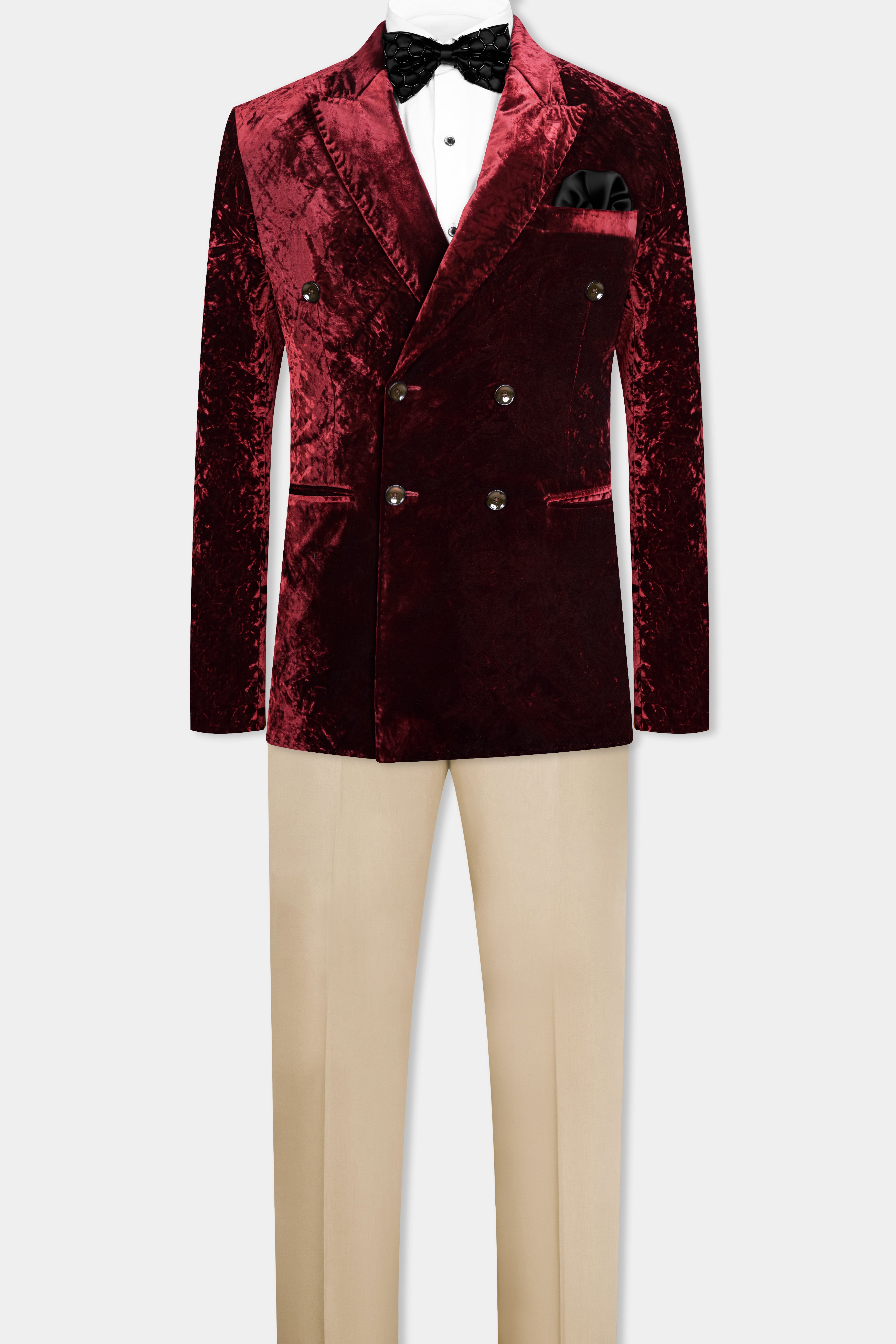 Bulgarian Maroon Double Breasted Crushed Velvet Suit