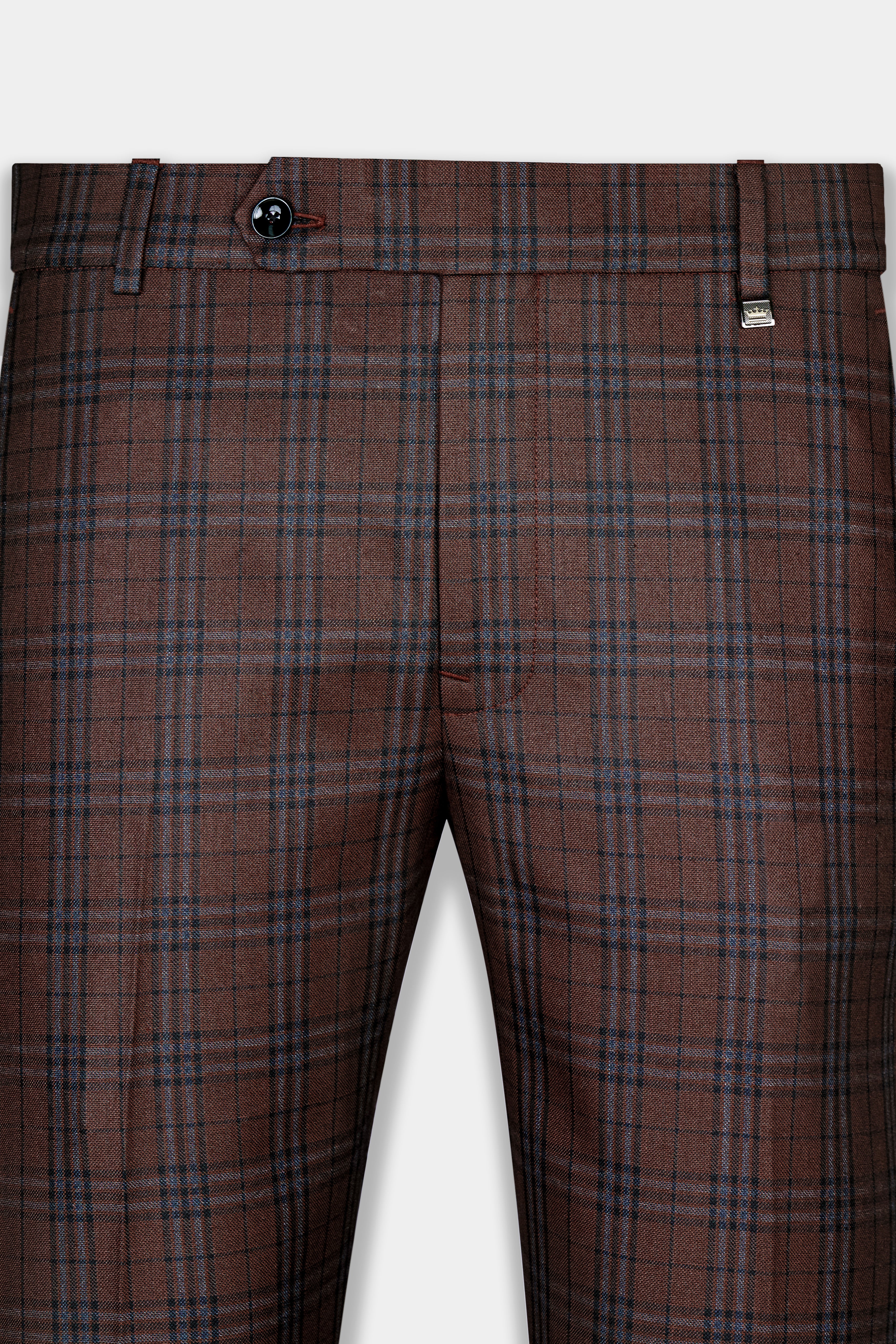 Gingerbread Brown and Haiti Blue Plaid Wool Rich Bandhgala Suit