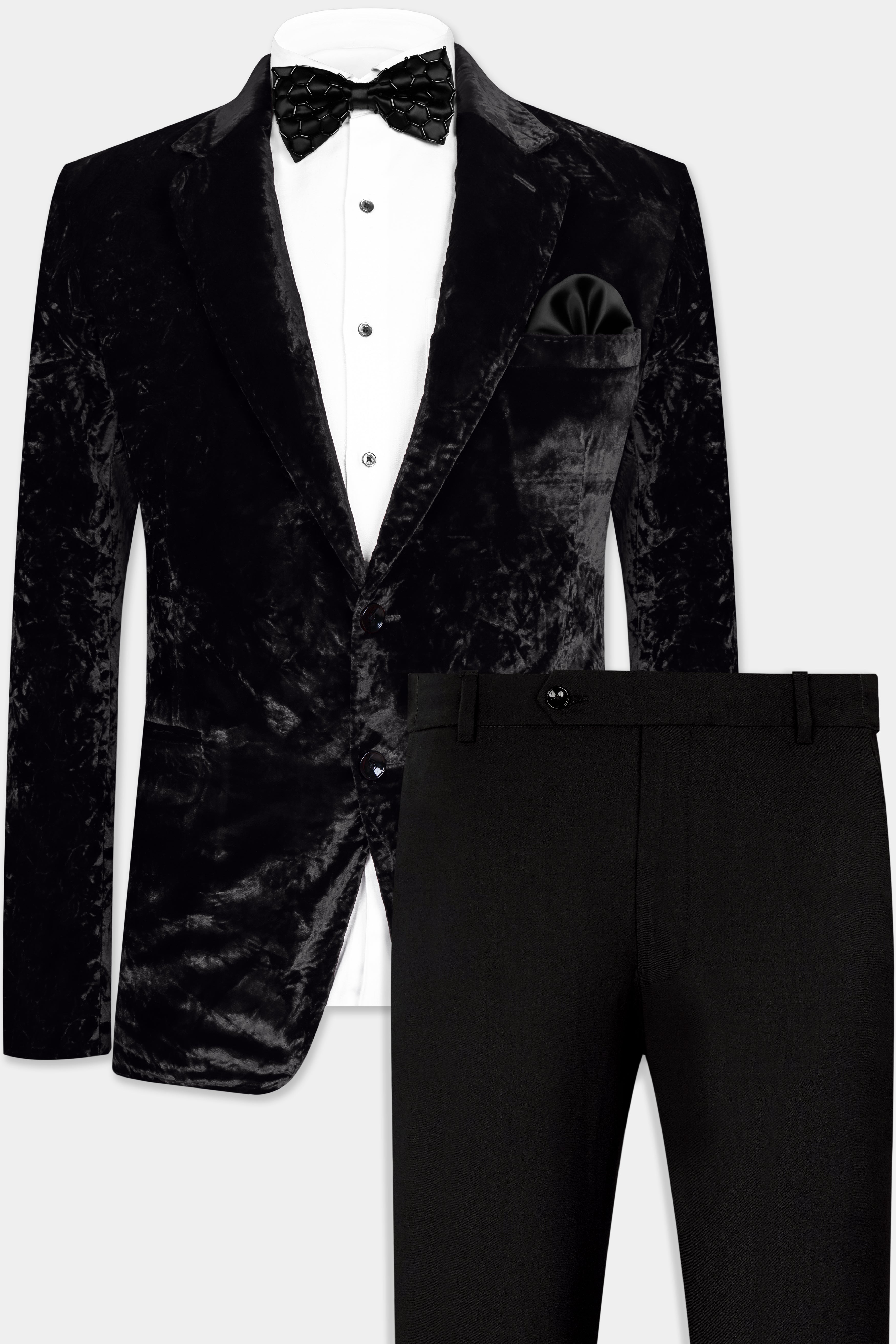 Jade Black Crushed Velvet Suit