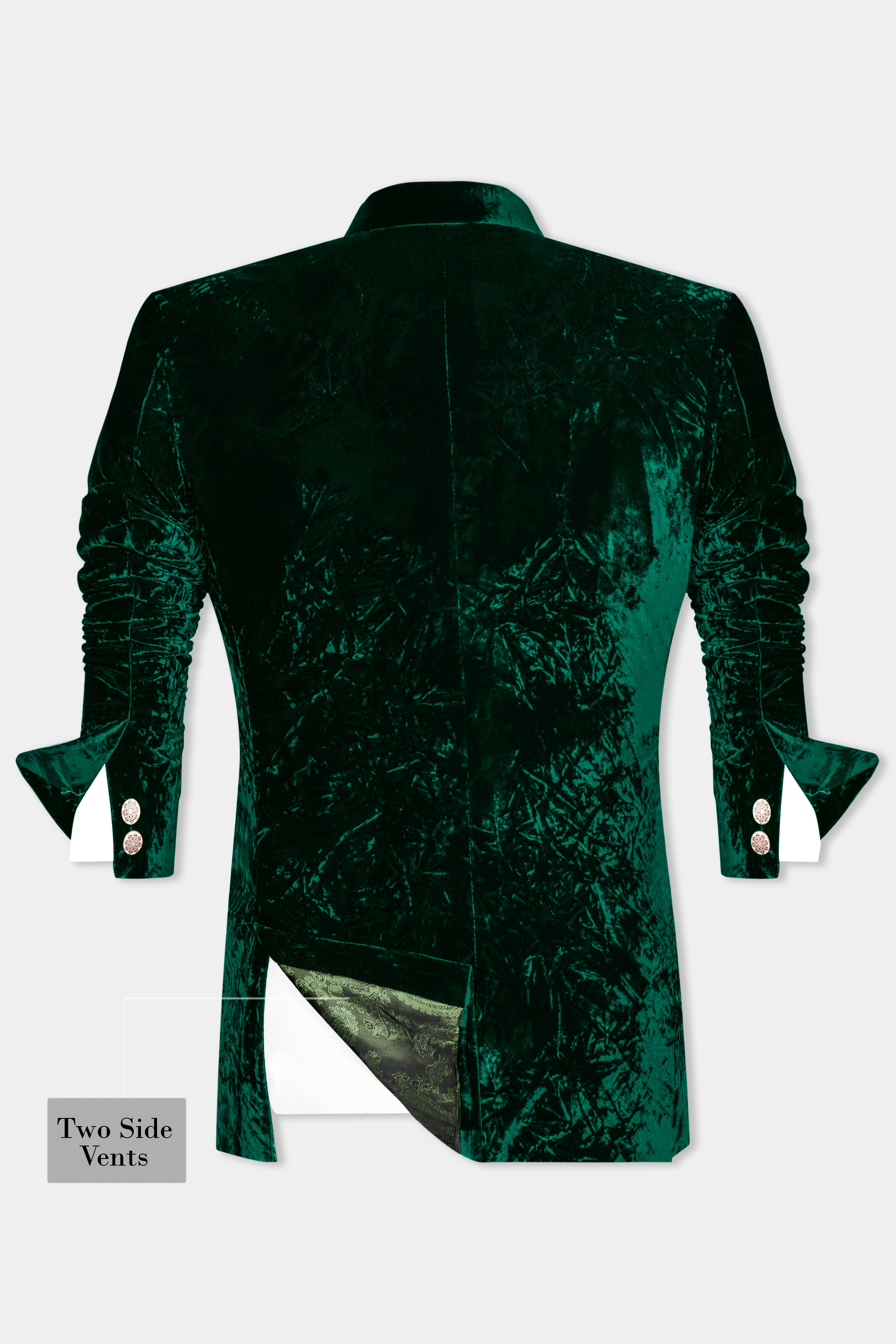 Sacramento Green Crushed Velvet Bandhgala Suit