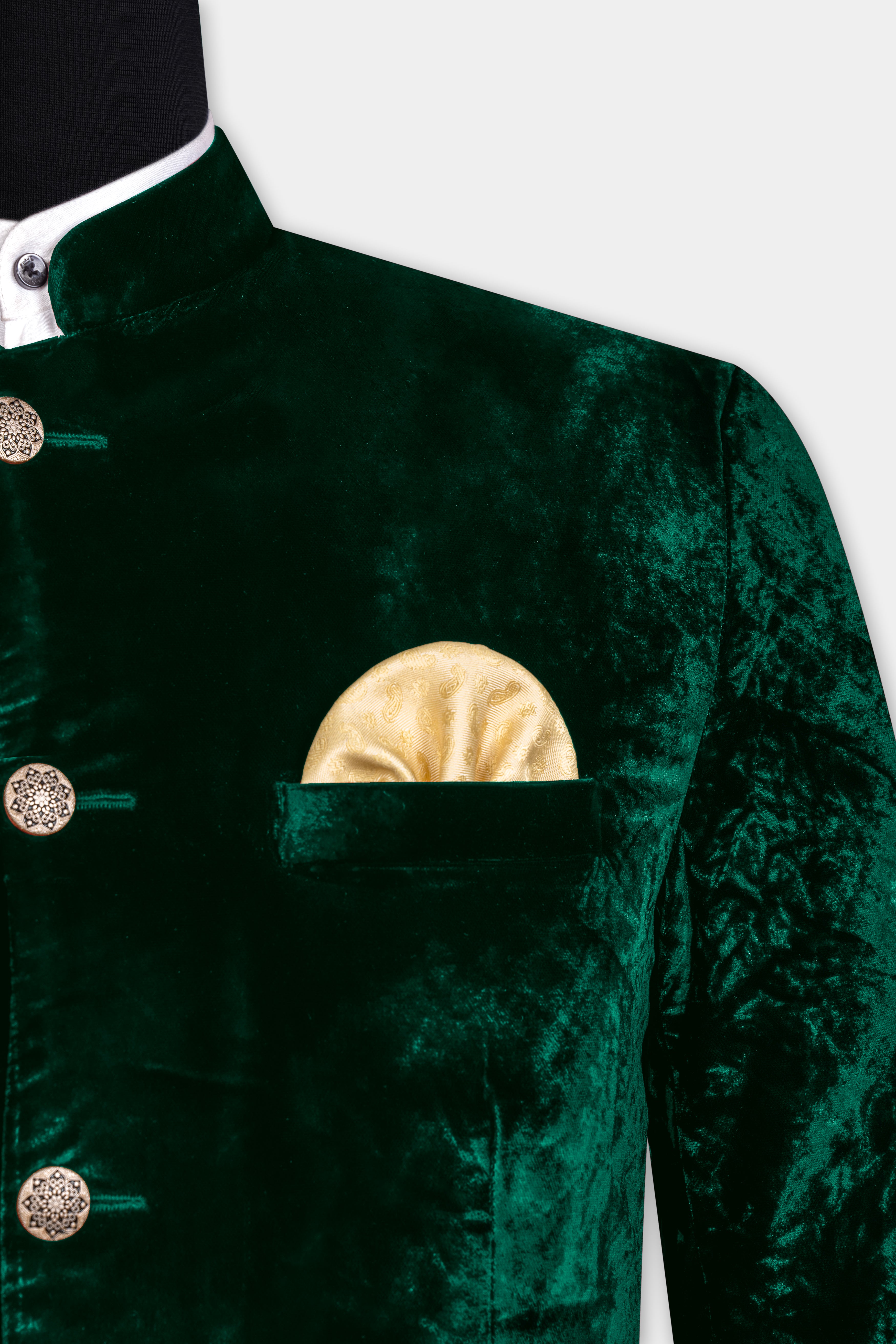 Sacramento Green Crushed Velvet Bandhgala Suit