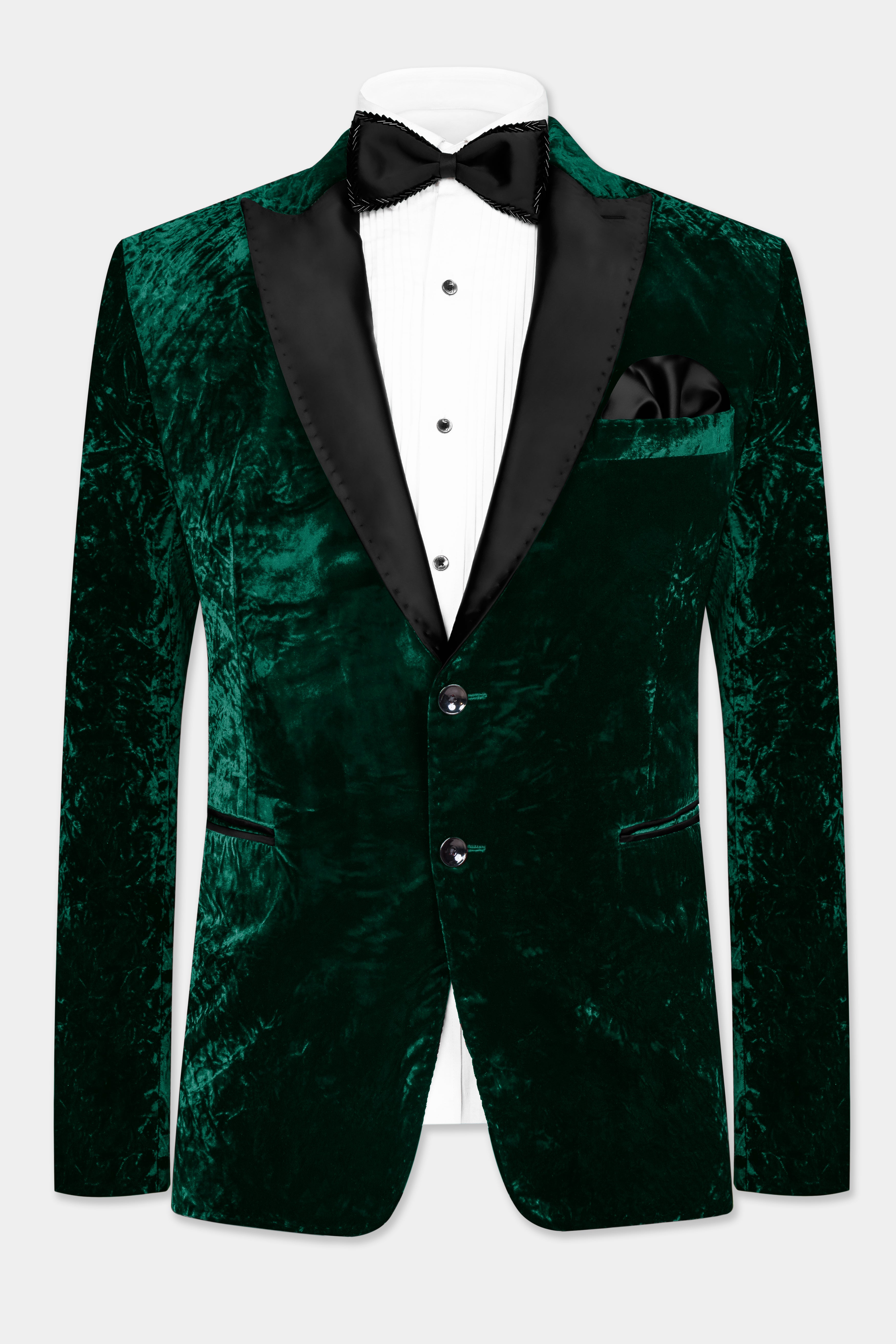 Sacramento Green Crushed Velvet Peak Collar Tuxedo Suit