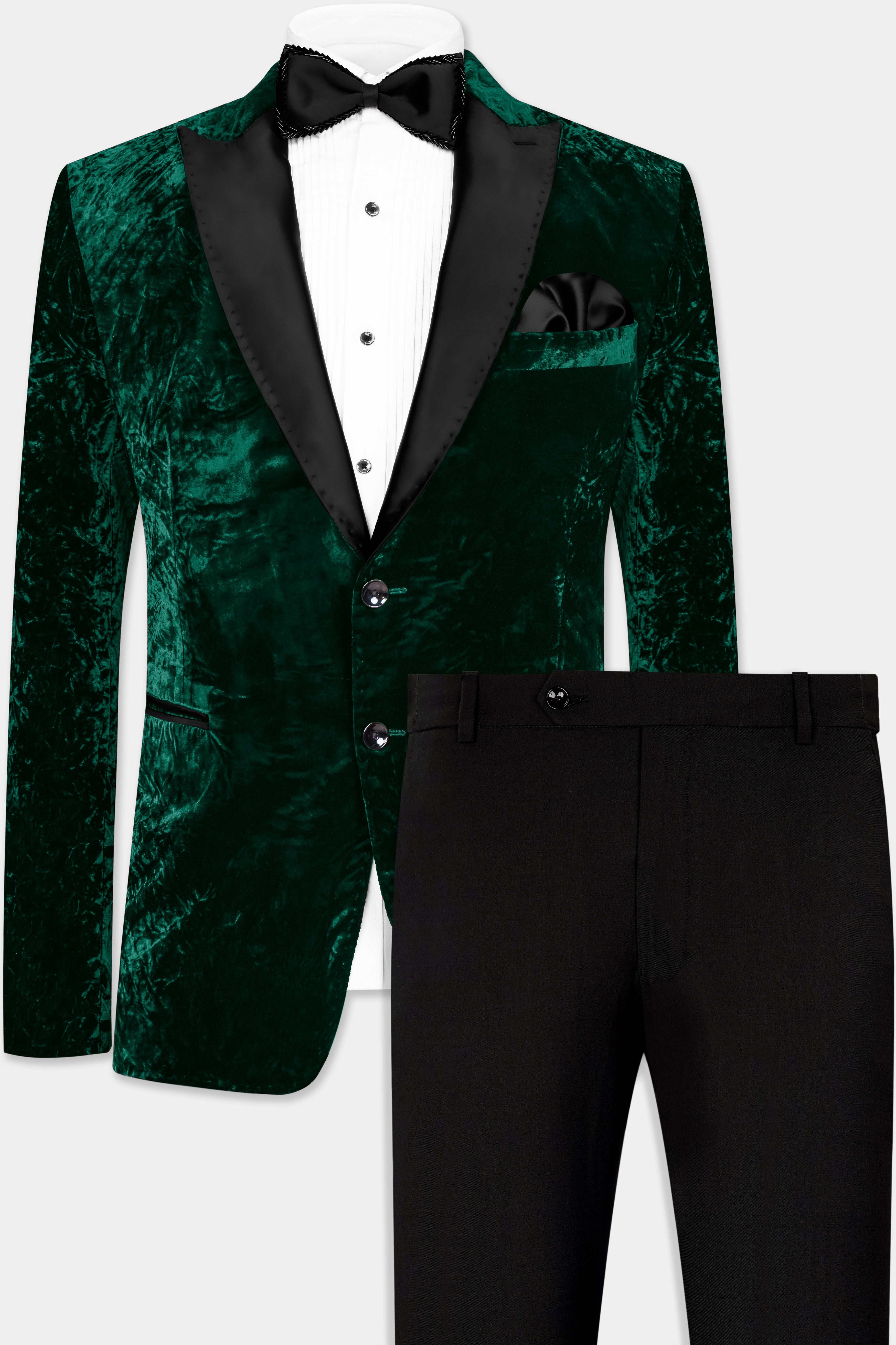 Sacramento Green Crushed Velvet Peak Collar Tuxedo Suit