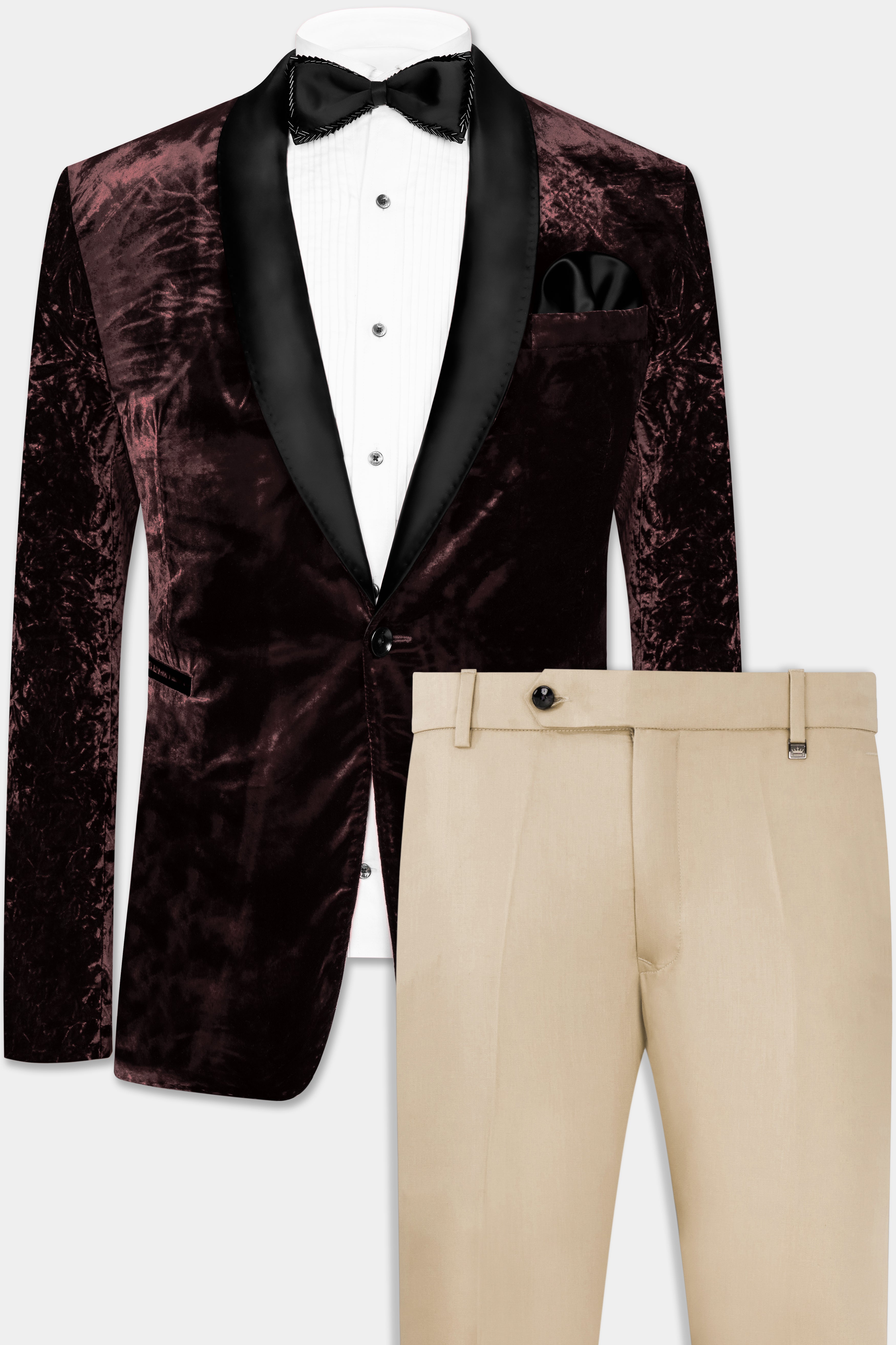 Asphalt Brown Crushed Velvet Tuxedo Suit