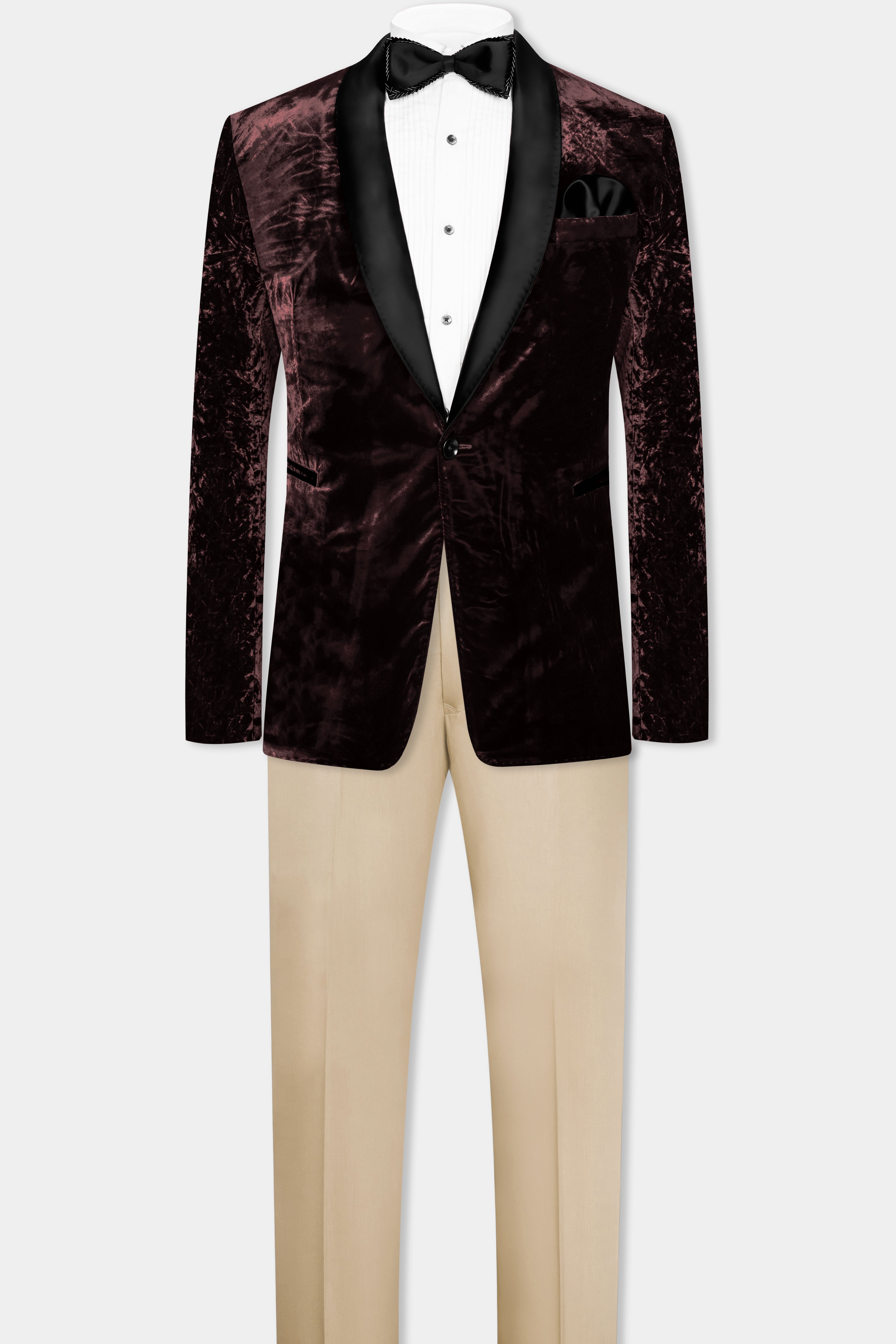 Asphalt Brown Crushed Velvet Tuxedo Suit