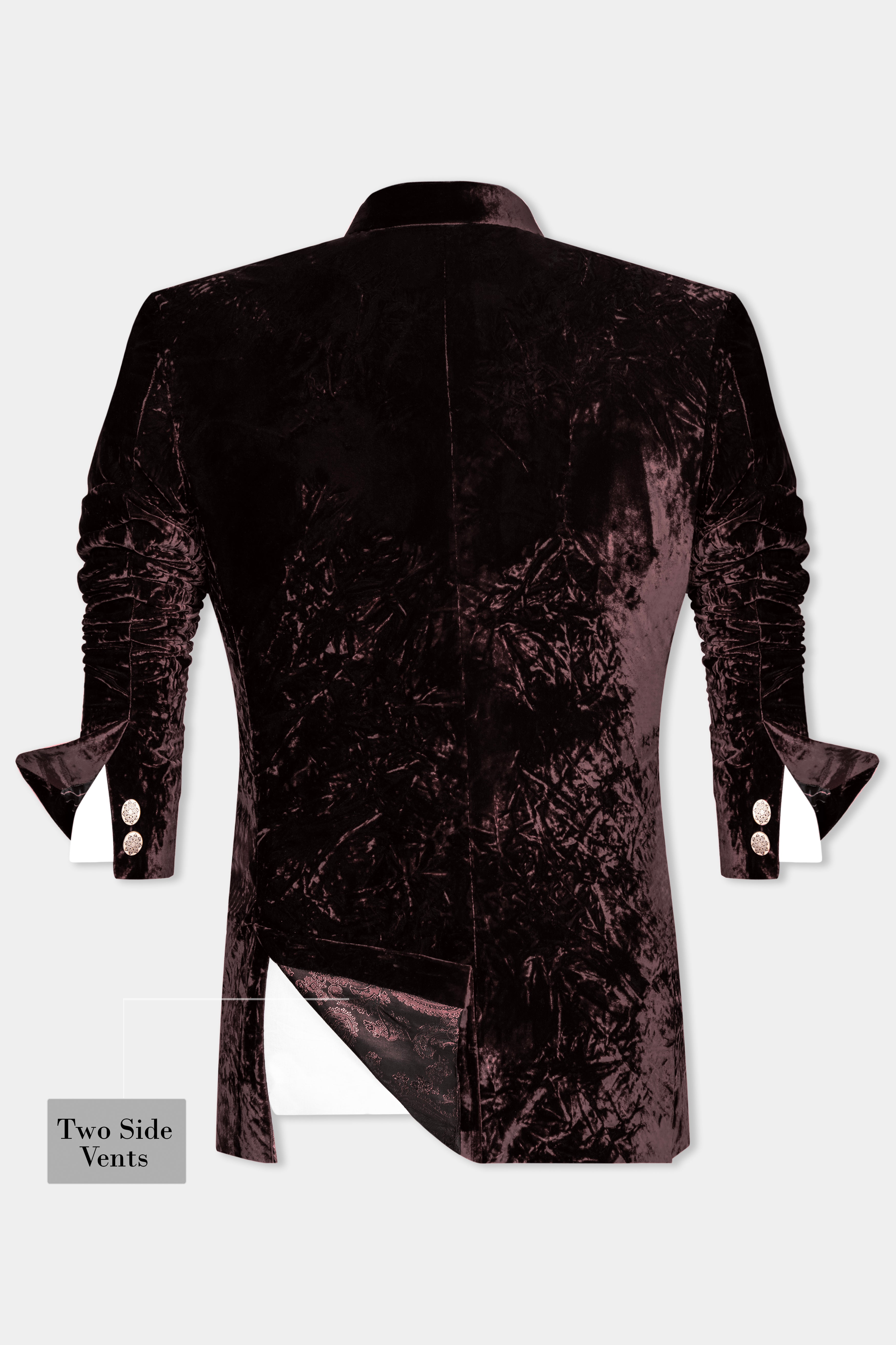 Asphalt Brown Crushed Velvet Bandhgala Suit