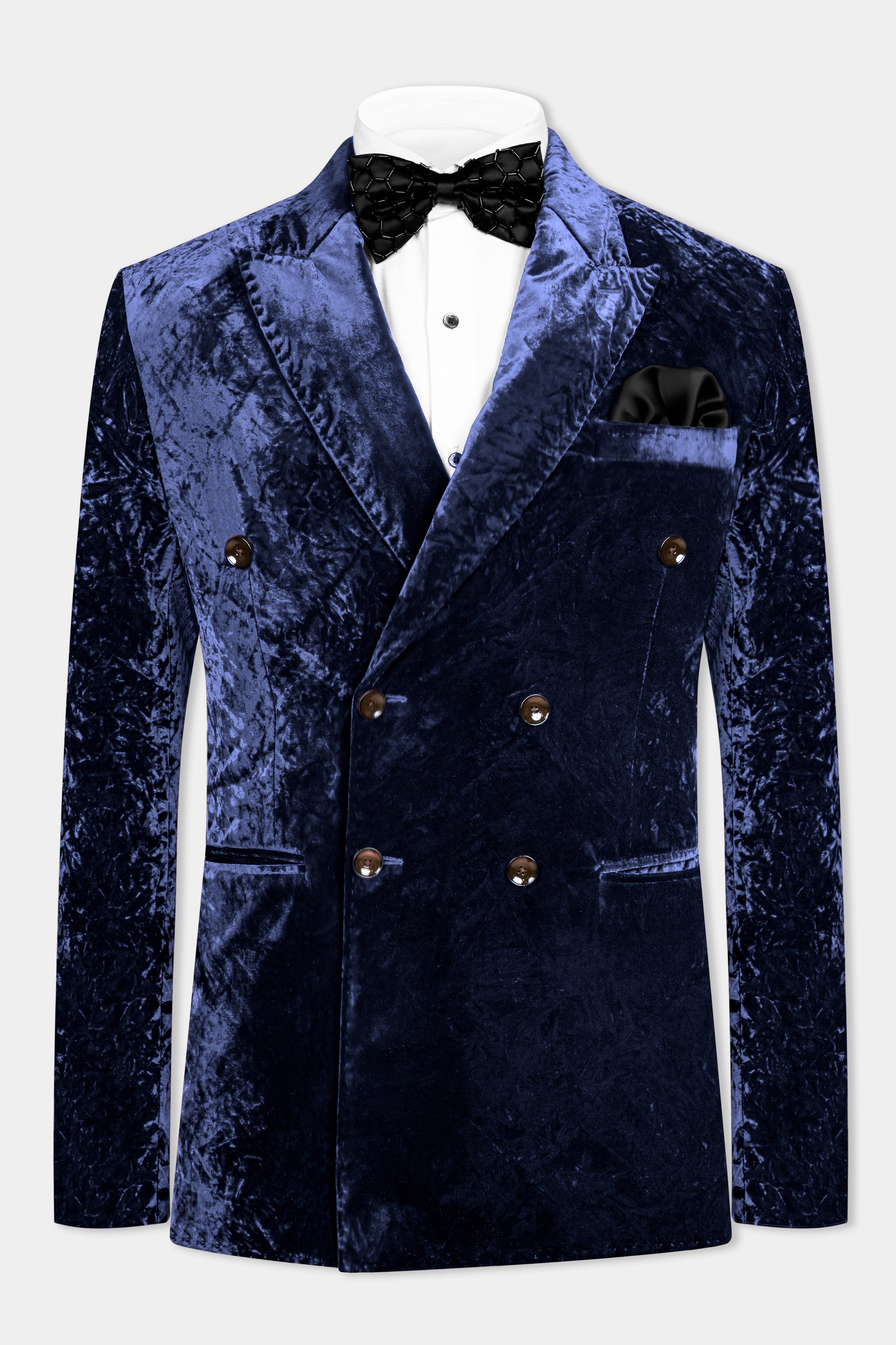 Ebony Blue Double Breasted Crushed Velvet Suit