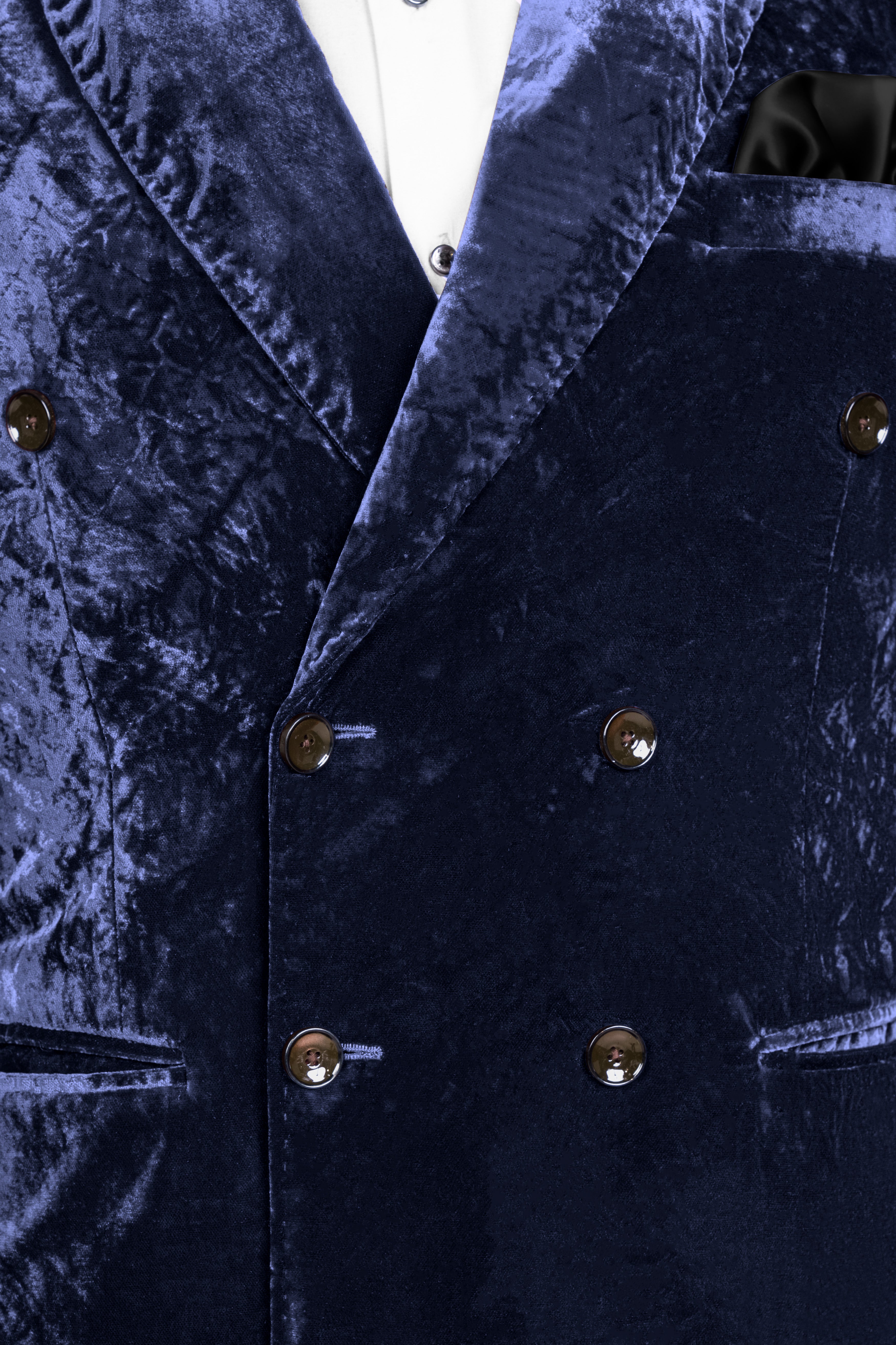 Ebony Blue Double Breasted Crushed Velvet Suit