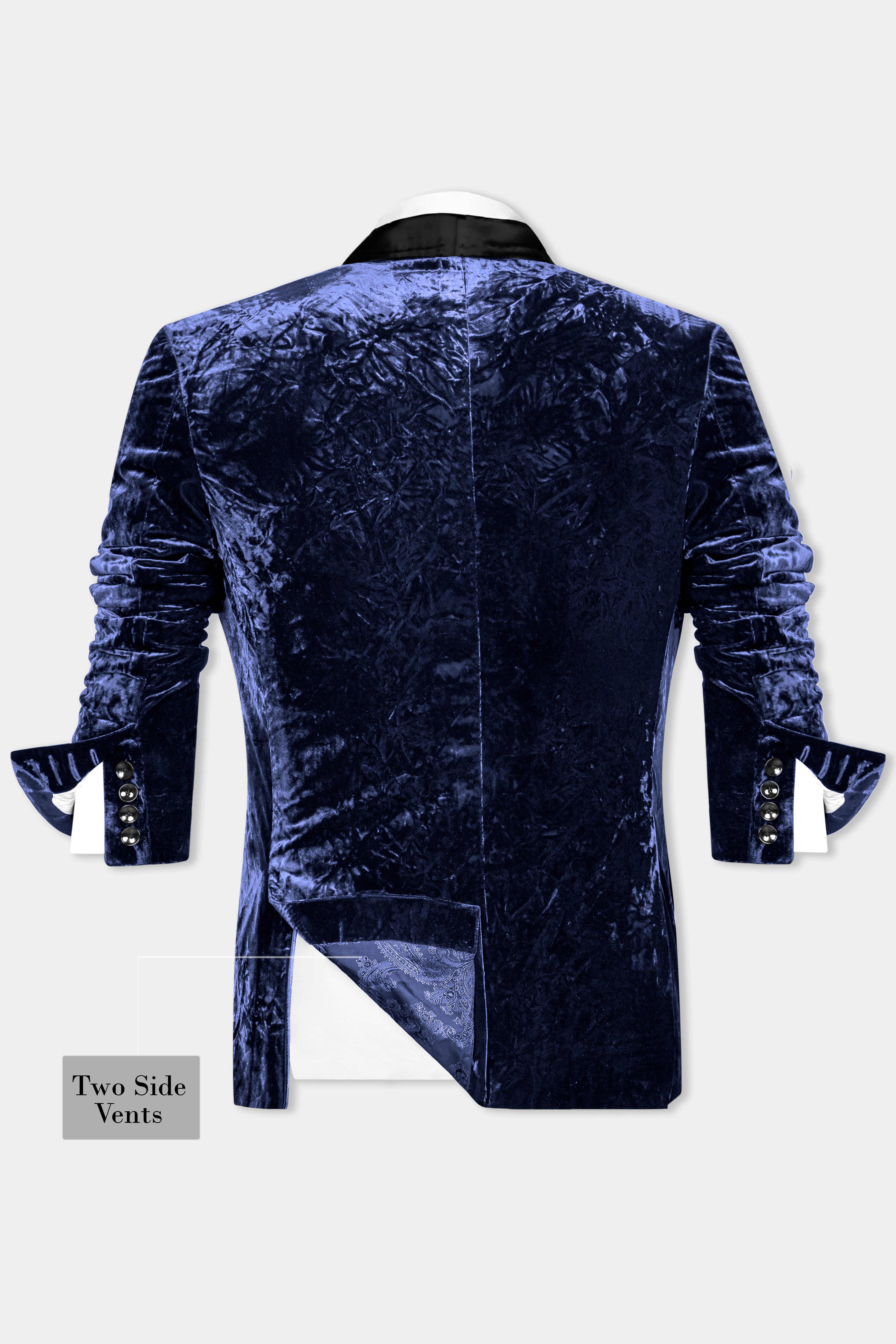 Ebony Blue Crushed Velvet Tuxedo Suit