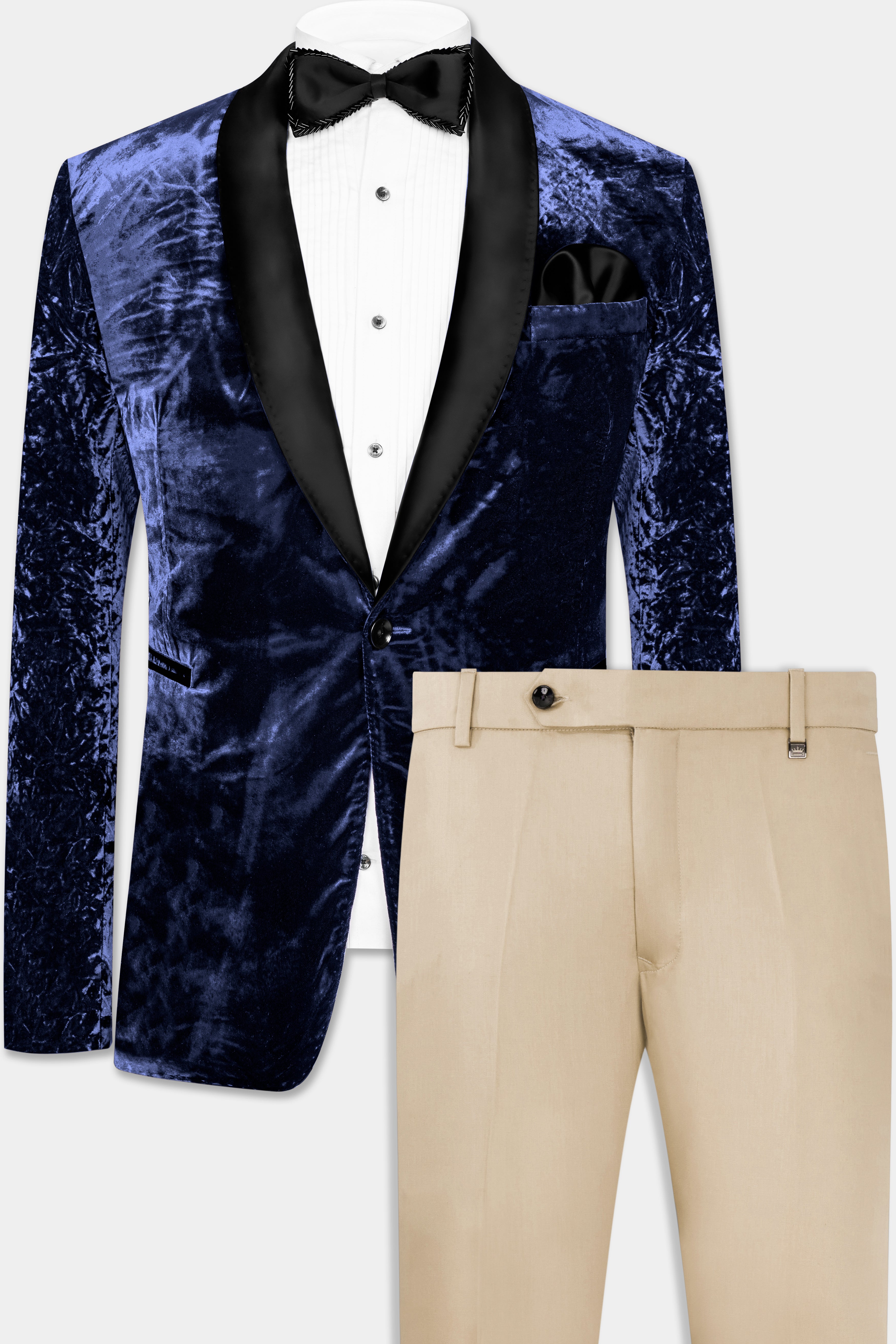 Ebony Blue Crushed Velvet Tuxedo Suit