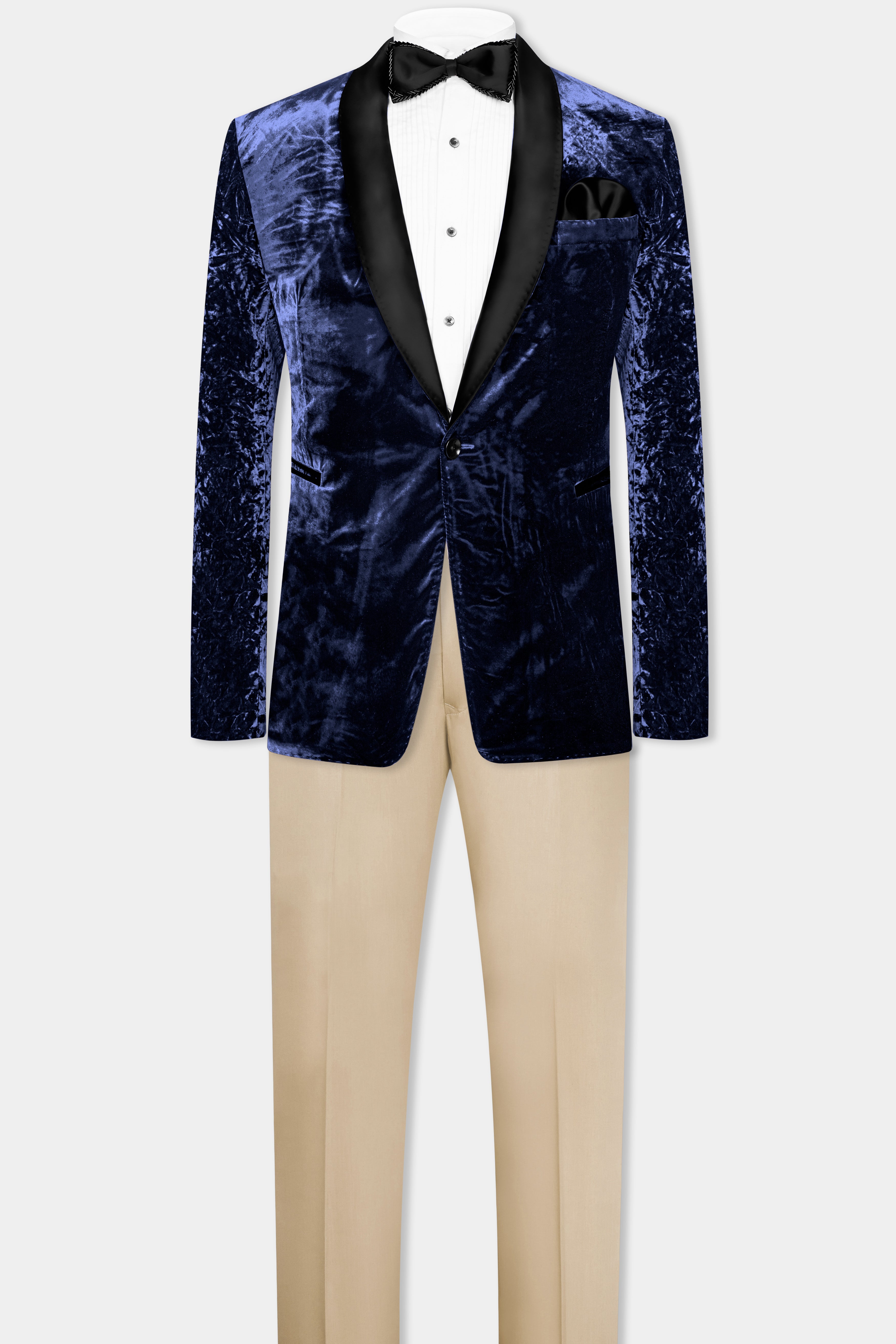 Ebony Blue Crushed Velvet Tuxedo Suit